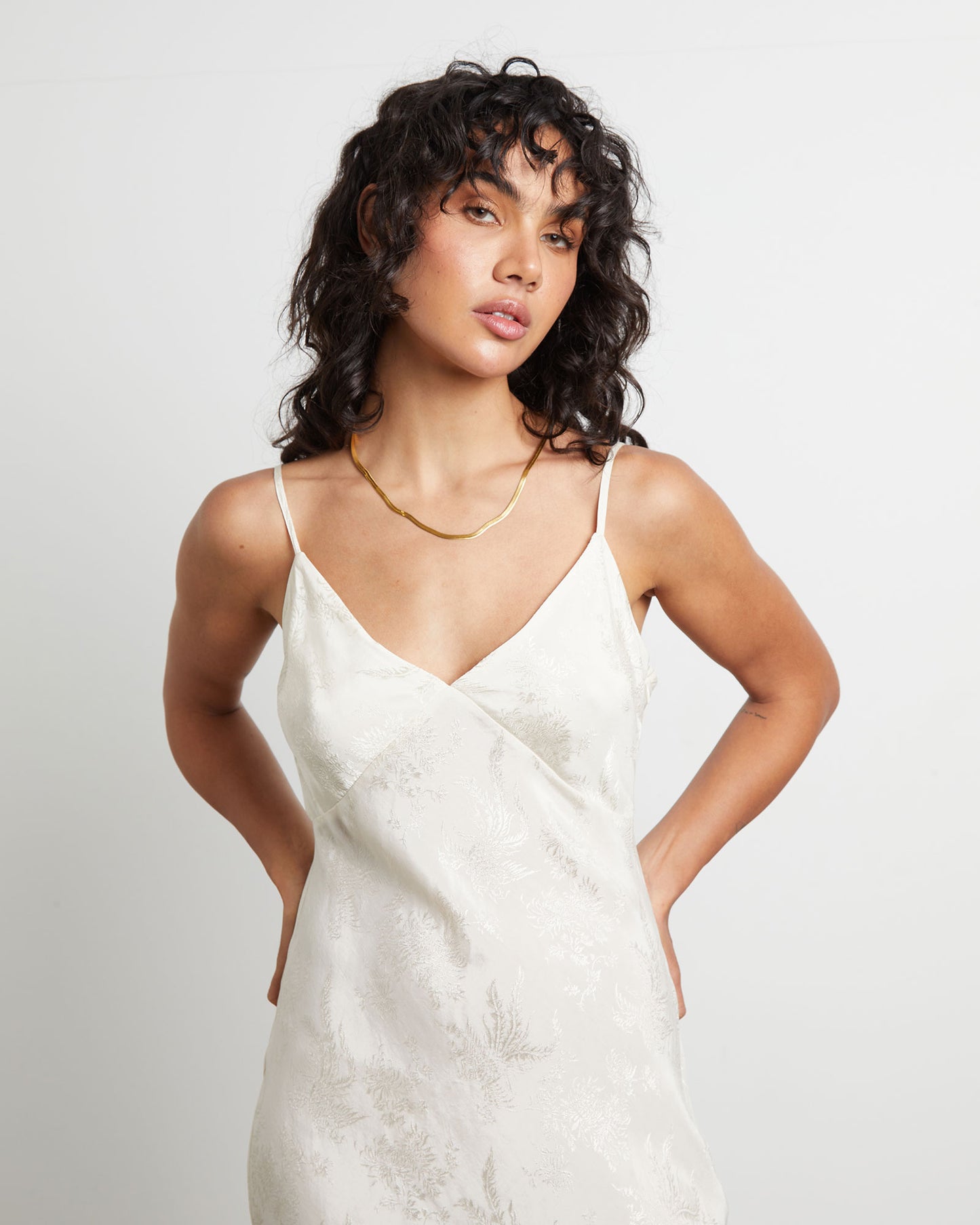 Ember Silky Jacquard Slip Maxi Dress in Butter