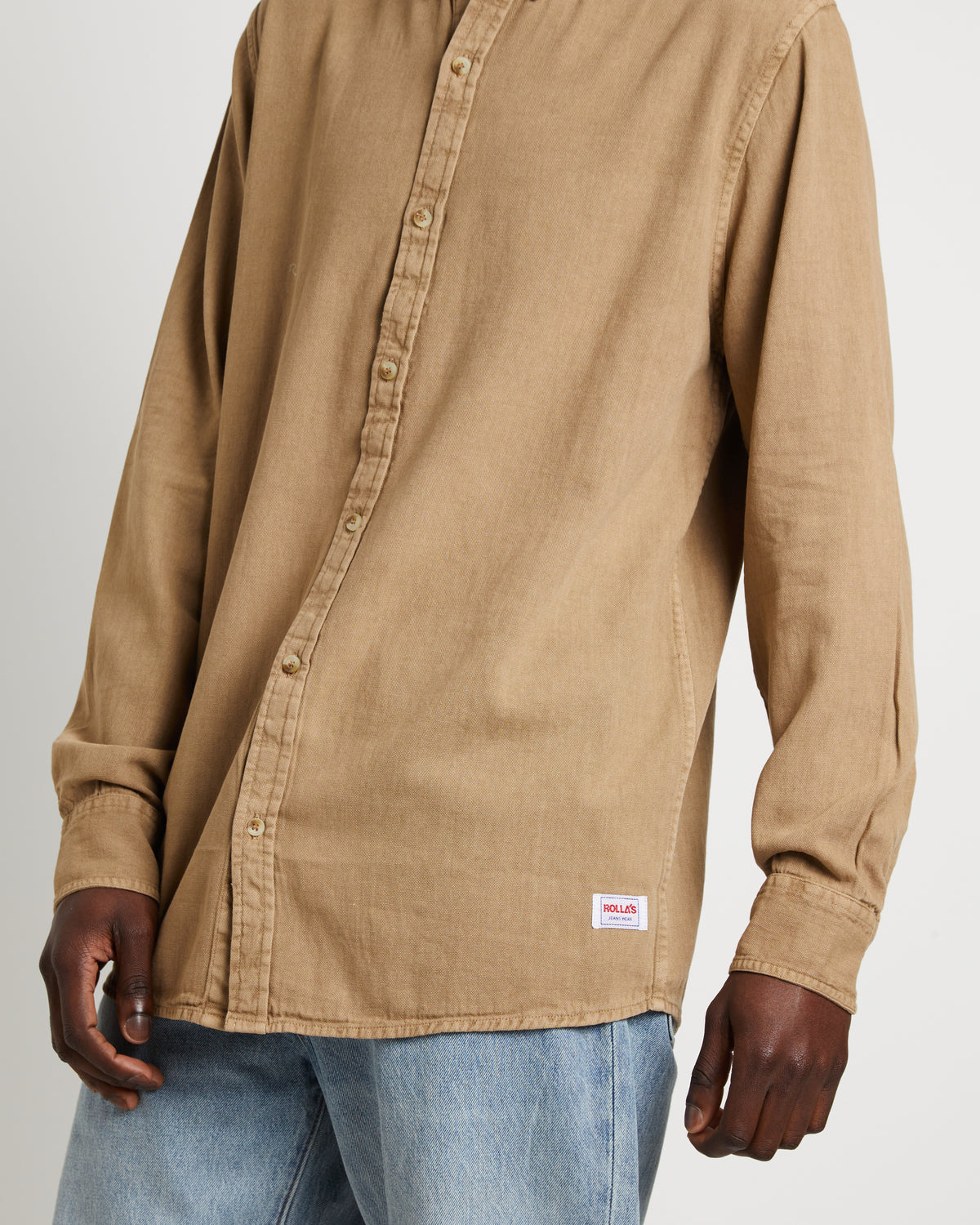 Men At Work Oxford Long Sleeve Shirt in Sand NATURAL
