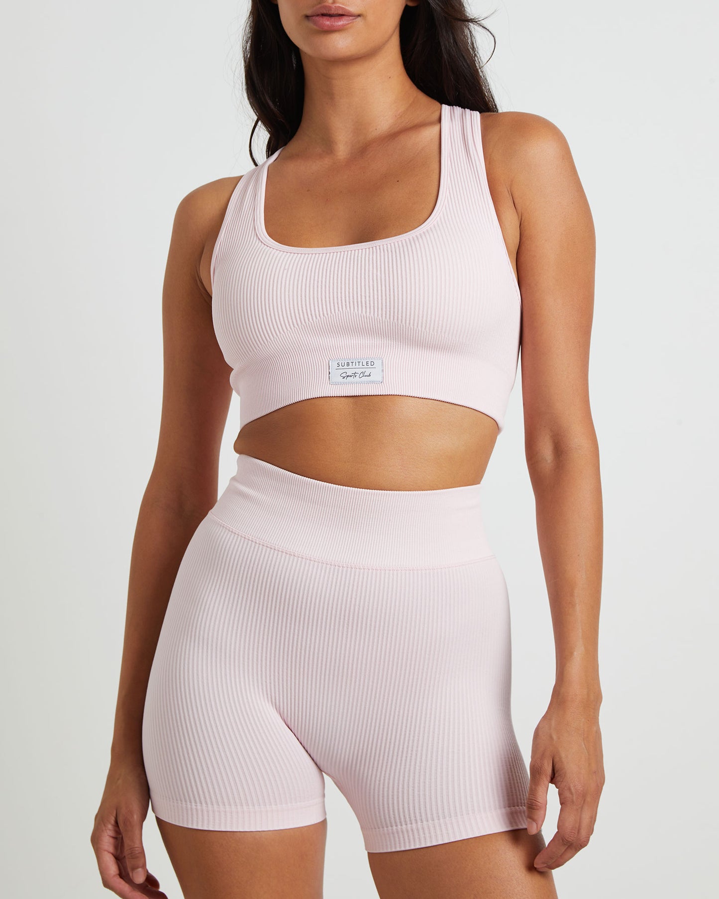 Sports Cross Back Crop Top in Ballet Pink