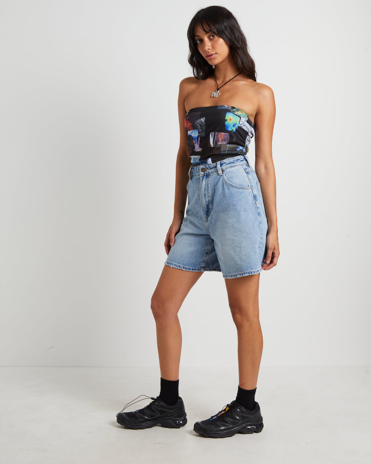 Under Pressure Recycled Sheer Strapless Top in Black BLACK