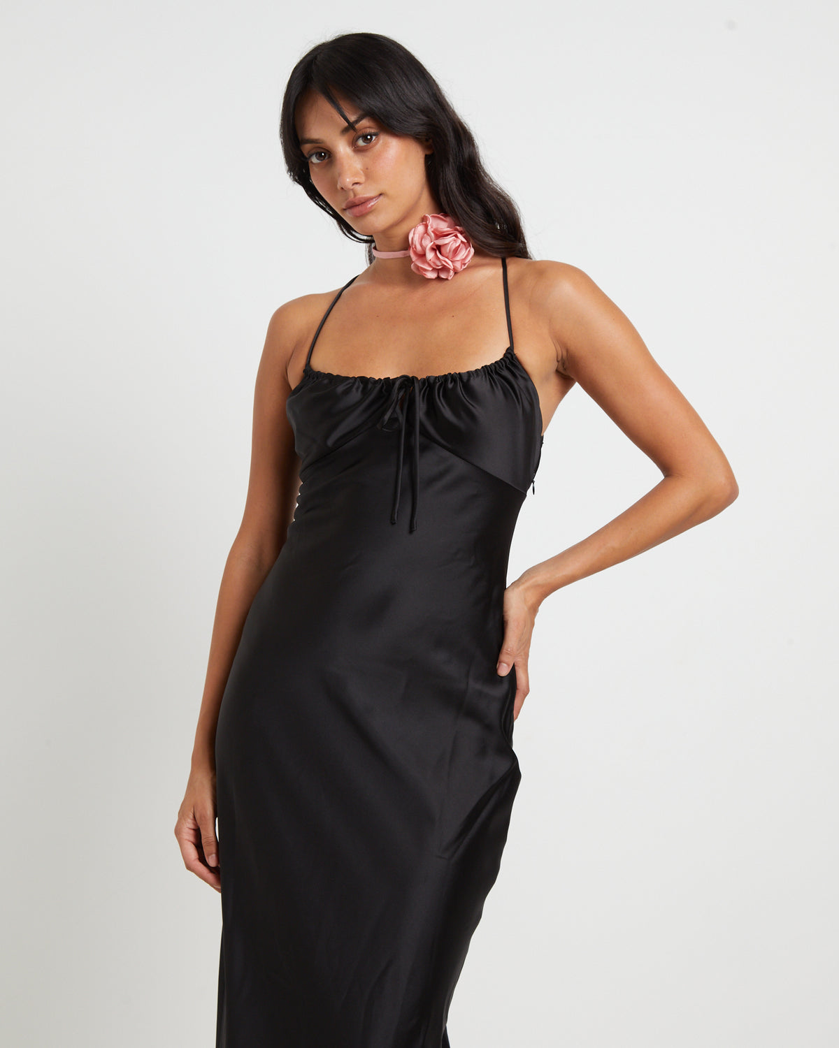 Ruby Romantic Maxi Slip Dress in Black BLACK