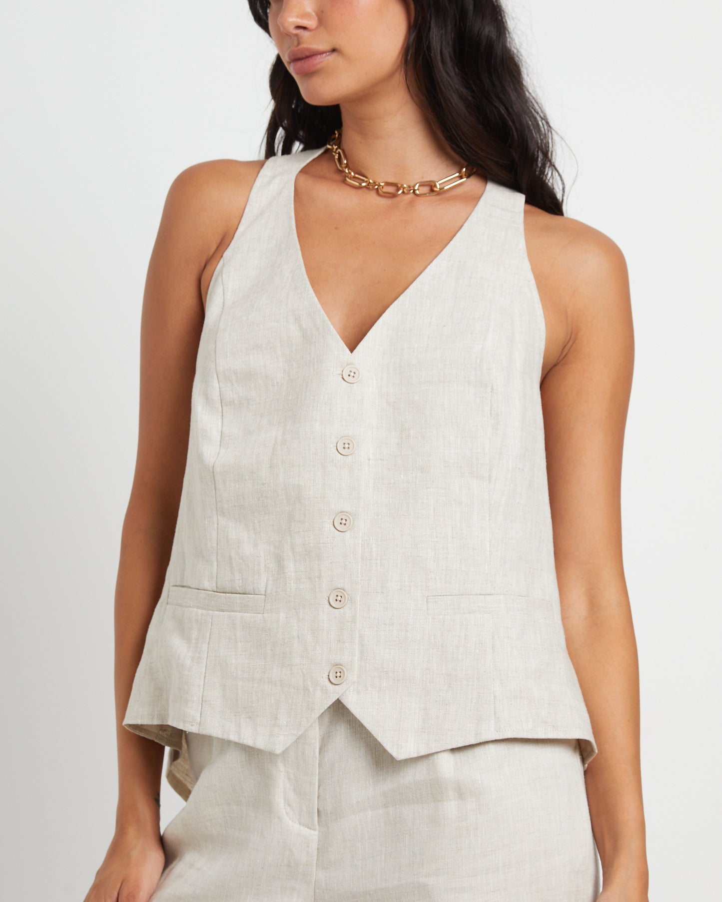 Naomi Linen Halter Vest in Oat Marle