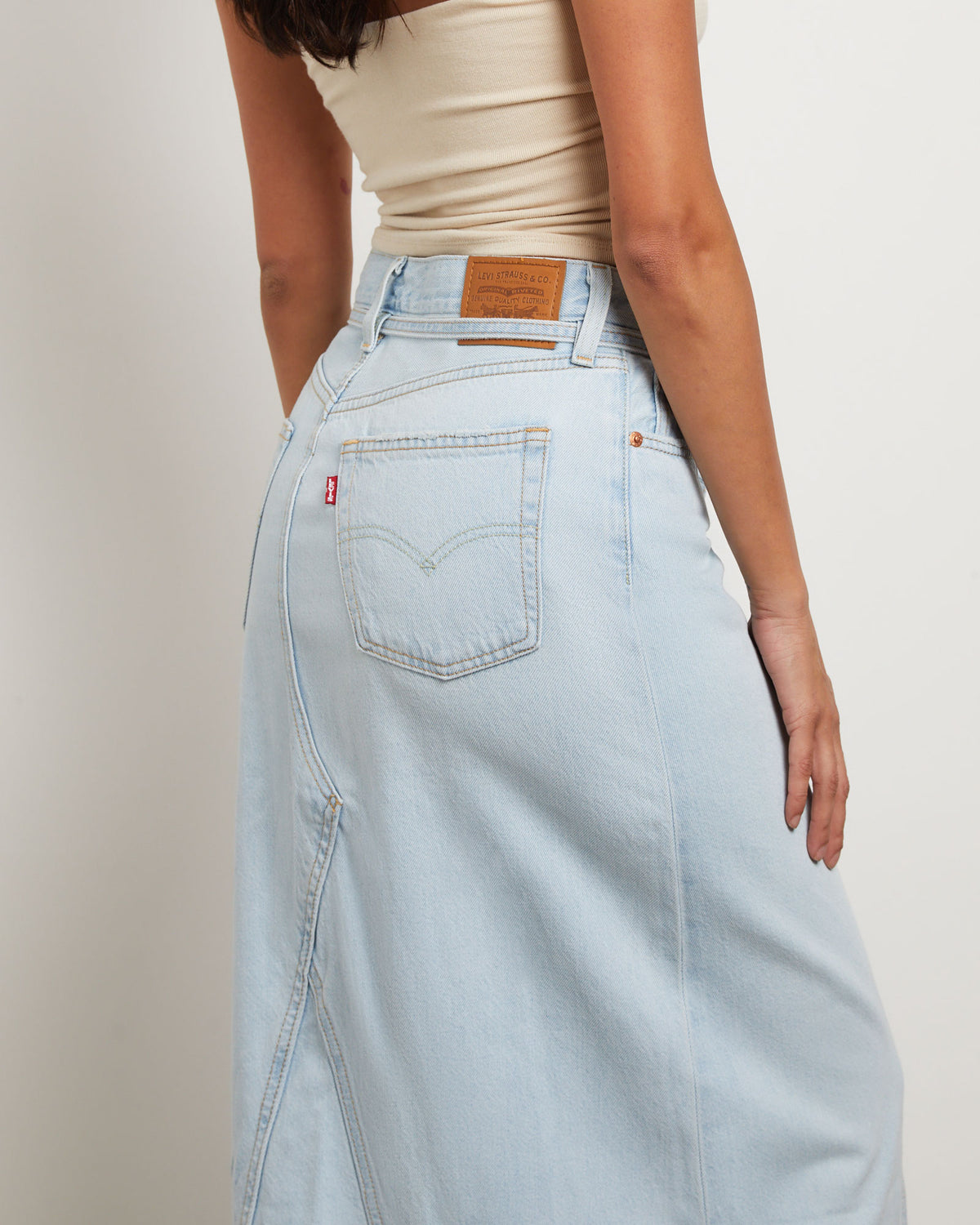 Iconic Long Denim Belt Skirt in So Called Pants DENIM