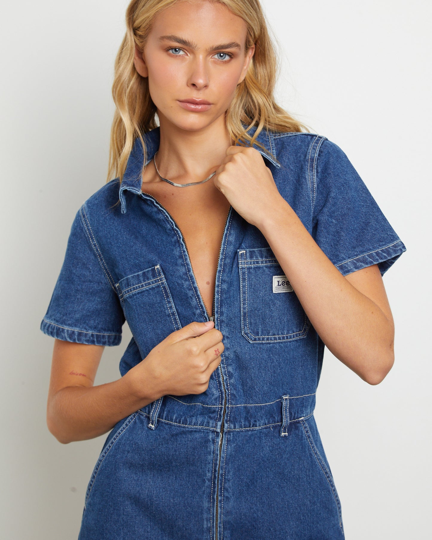 Alexis Denim Romper in Limited Blue