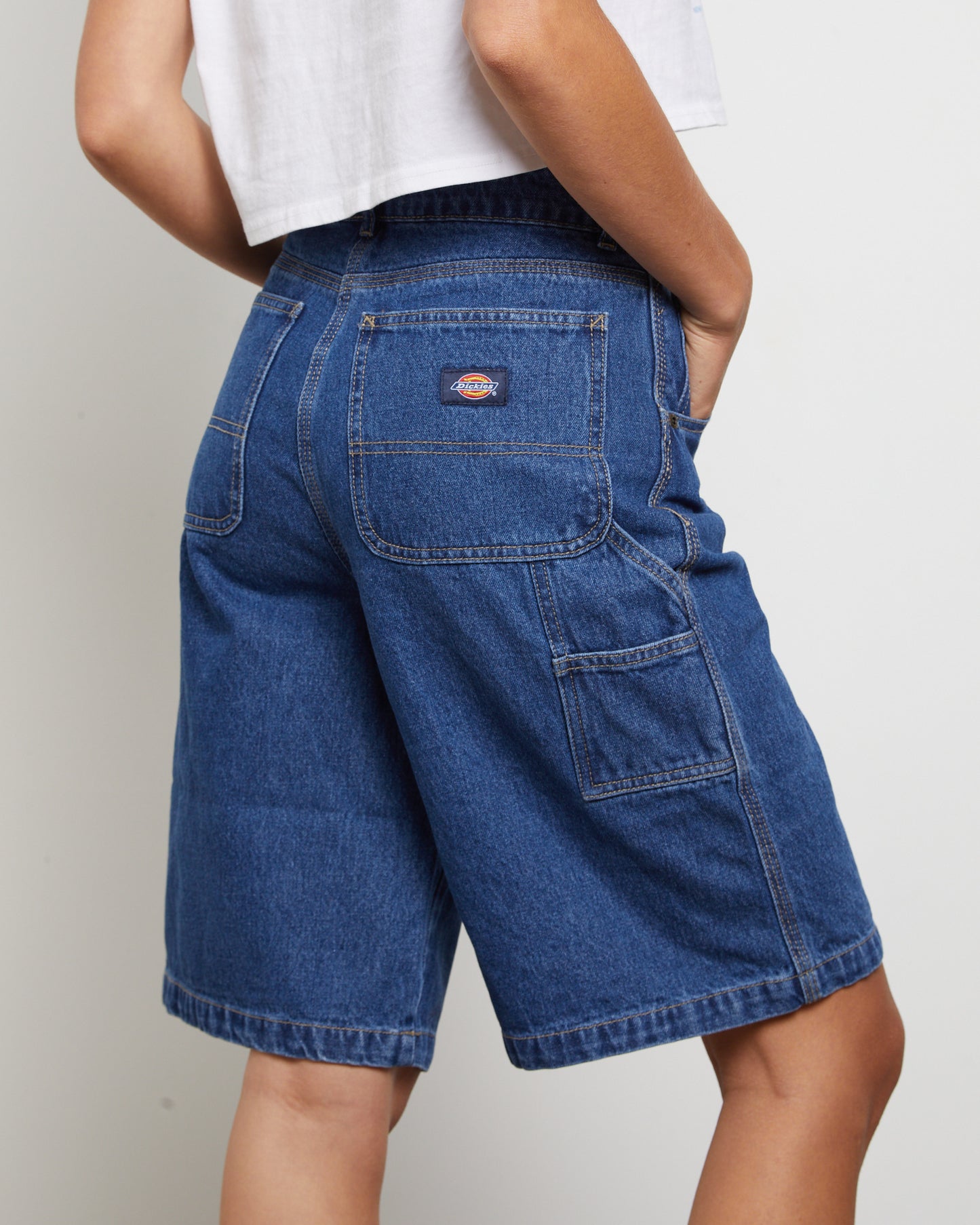 Relaxed Denim Shorts in Stone Washed Indigo