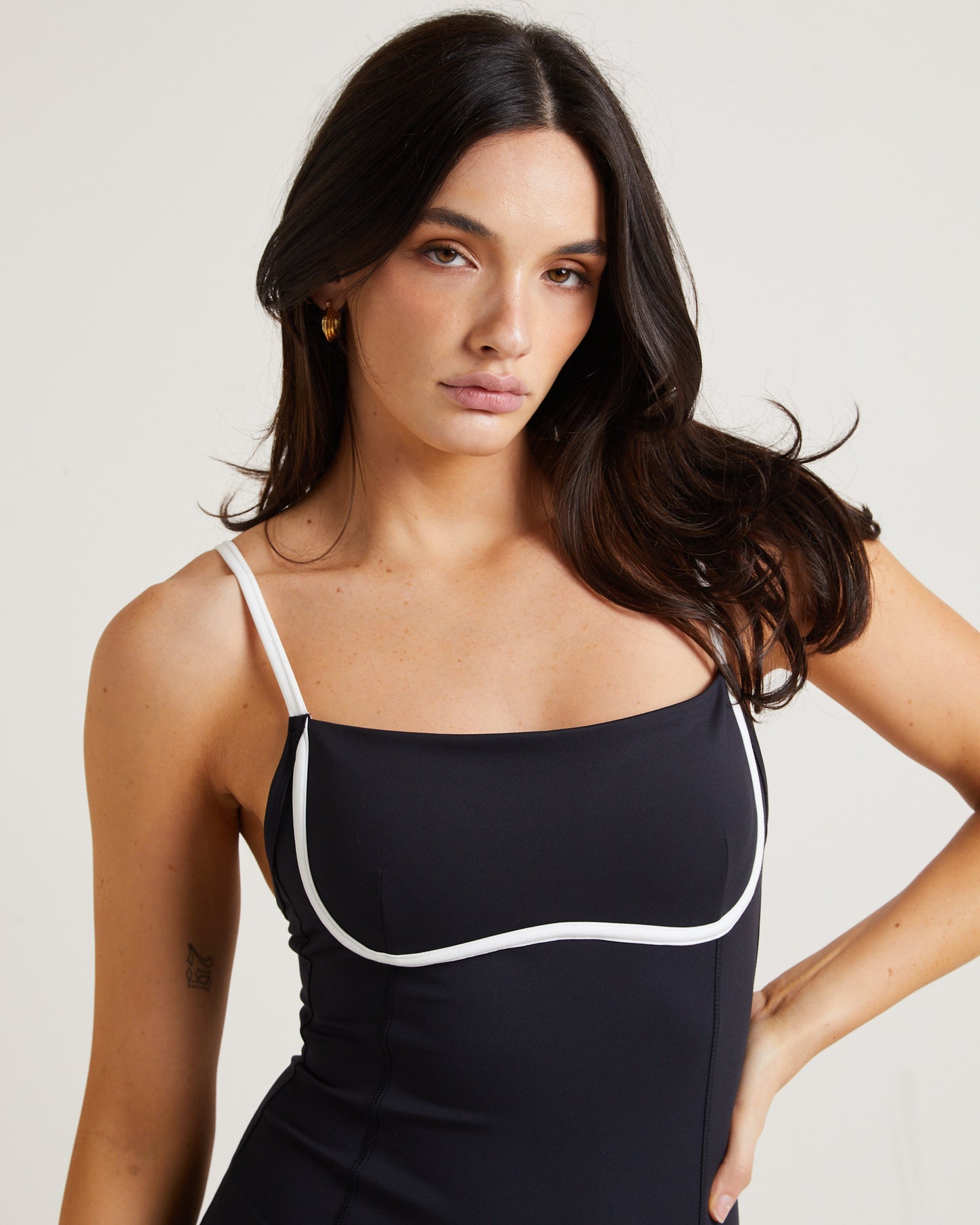 Underbust Contrast Unitard in Black/White