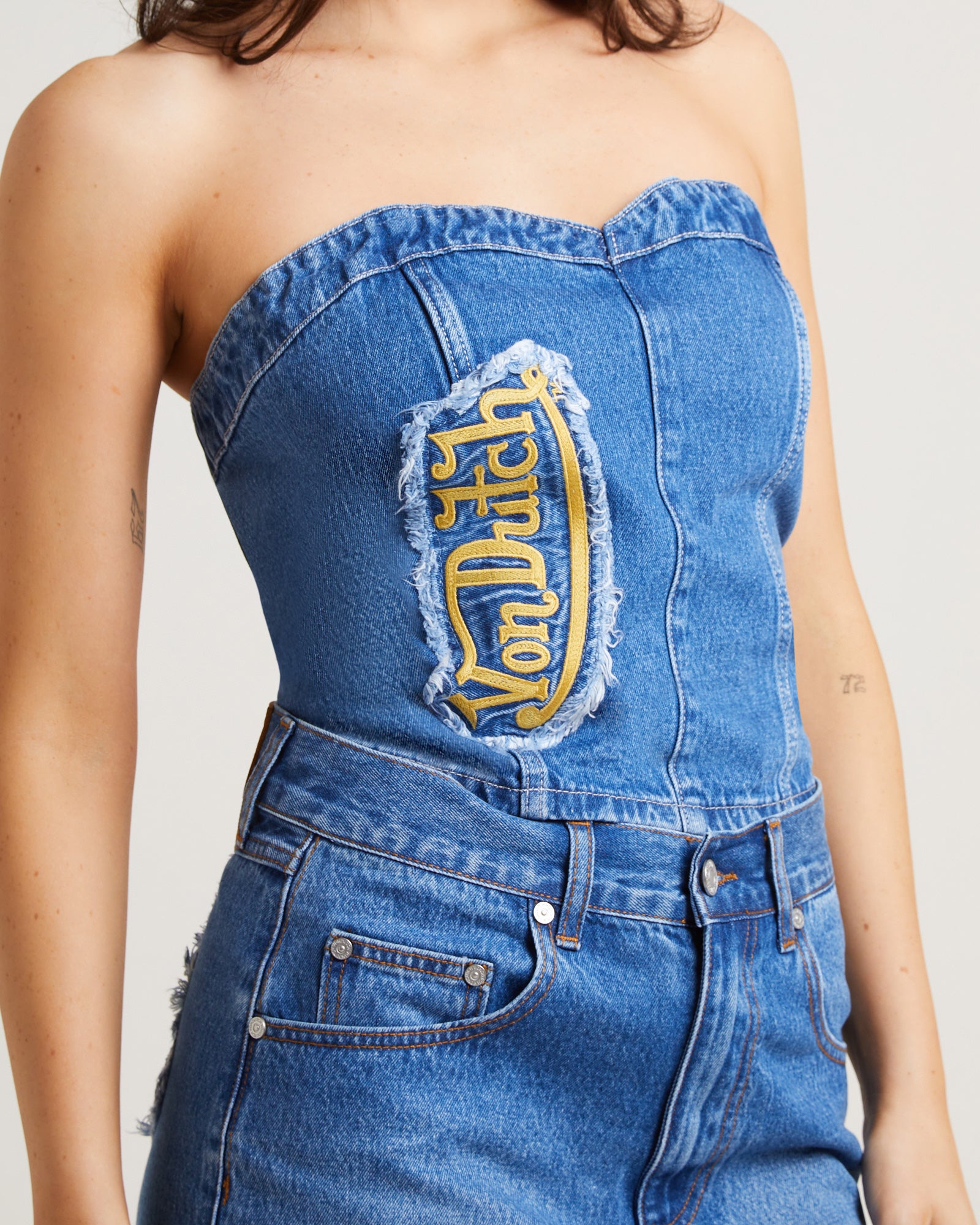 von dutch denim dress Women Von Dutch Ribbed Blue LG Pinstripe Top Detail Von Dutch General Pants
