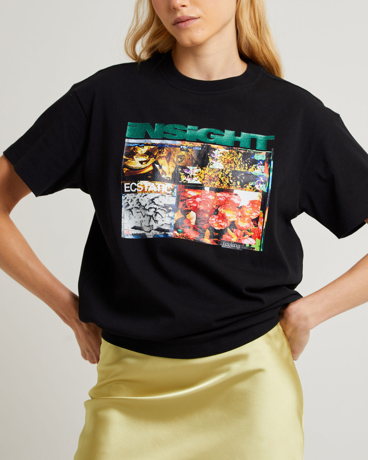 Glitter Floral Boyfriend T-Shirt BLACK