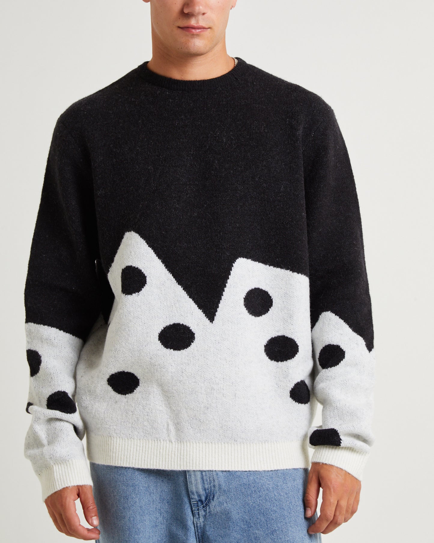 Dice Fuzzy Crew Sweater Black