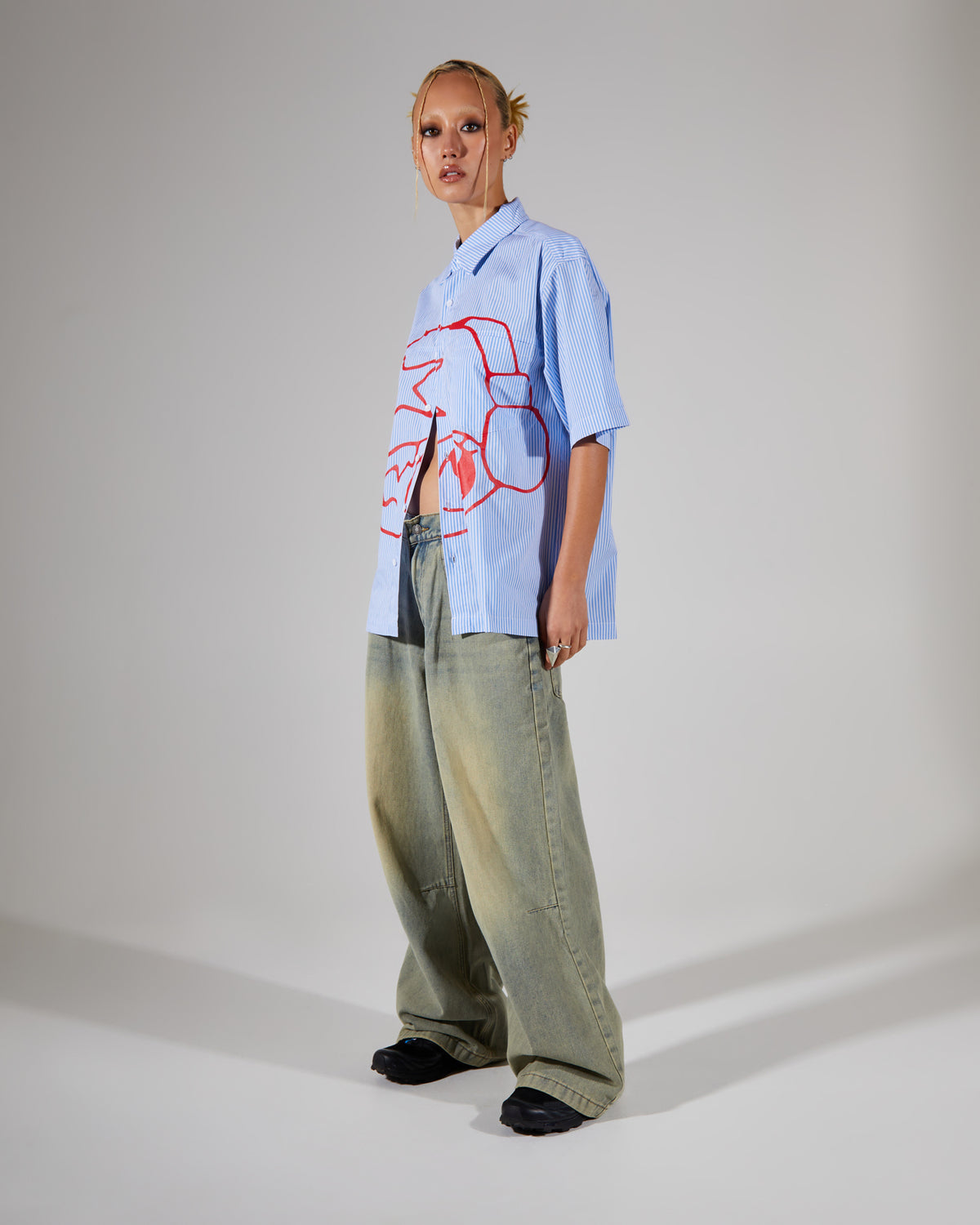 Stereo Stripe Short Sleeve Shirt ASSORTED