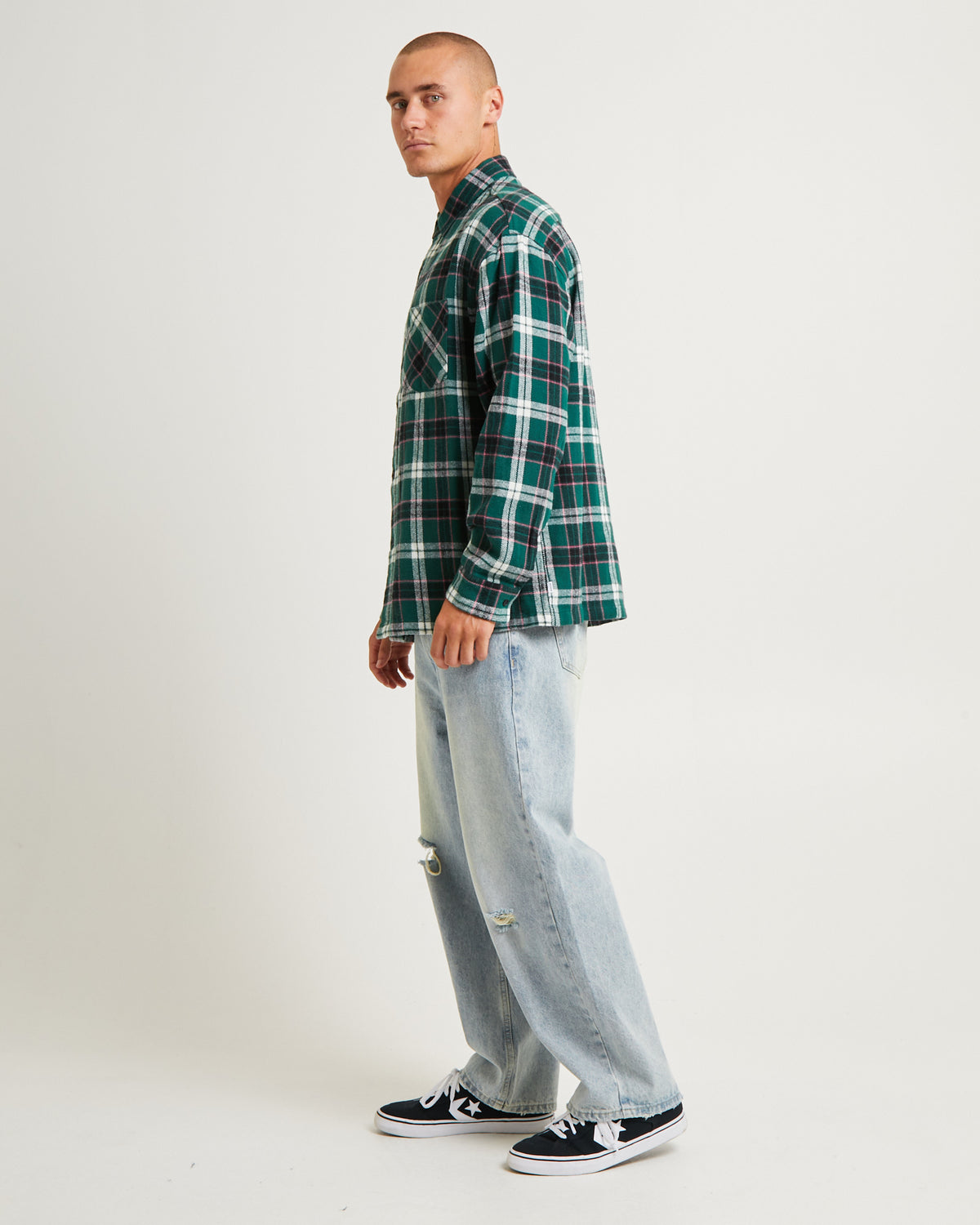 Portland Flanno Long Sleeve Shirt GREEN PINE CHECK
