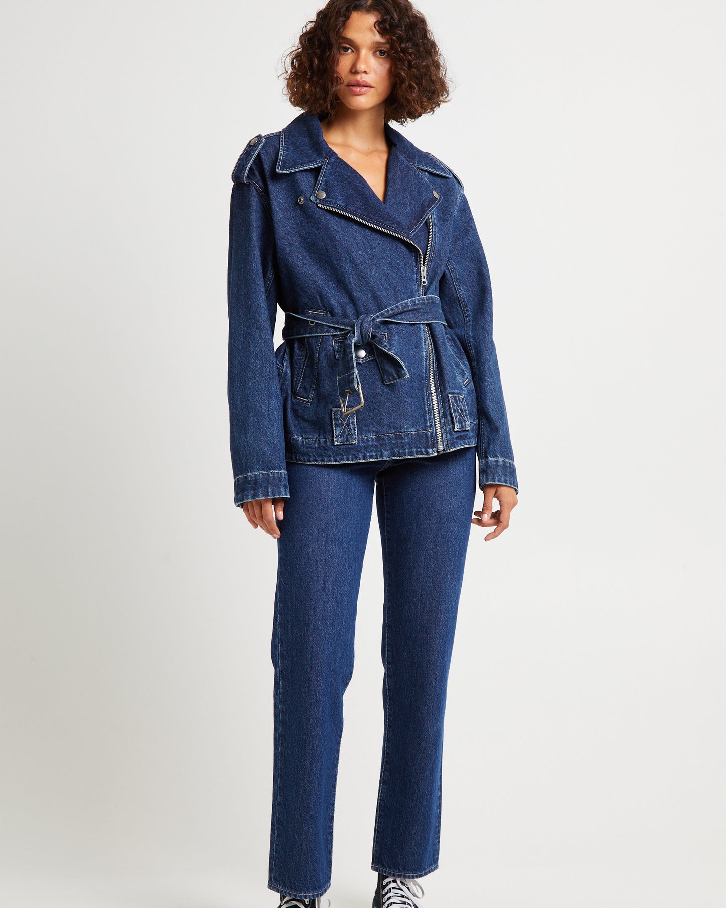 Signature Oversized Biker Denim Jacket Essential Rinse