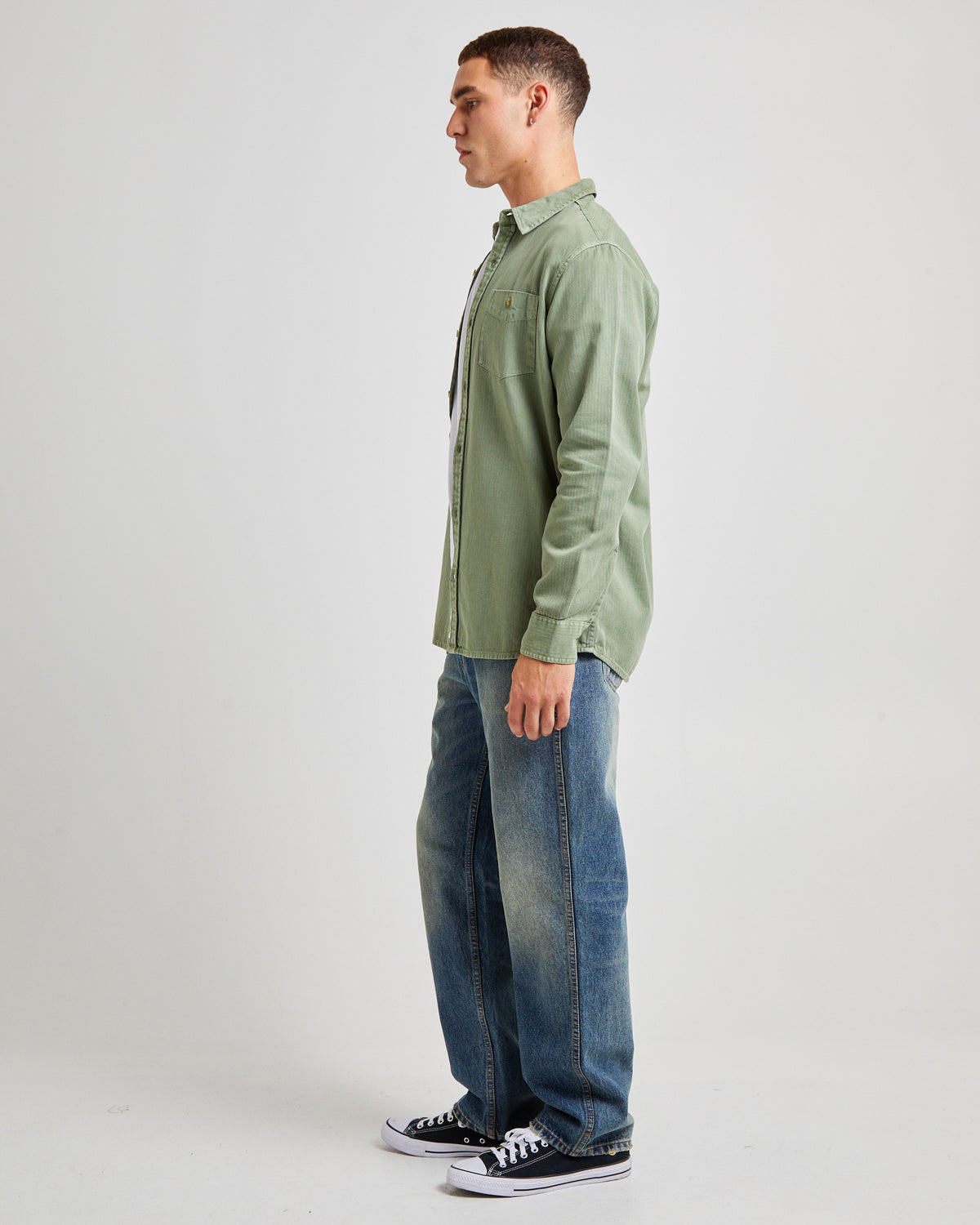 Herringbone Long Sleeve Shirt FADED ARMY