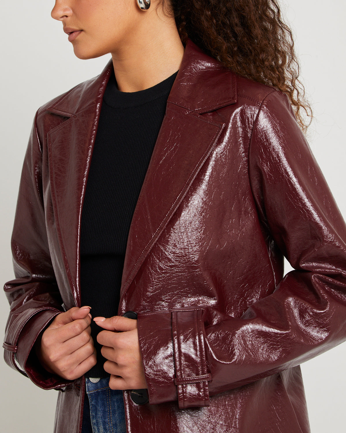 Aubrey Leather Look Longline Coat PLUM