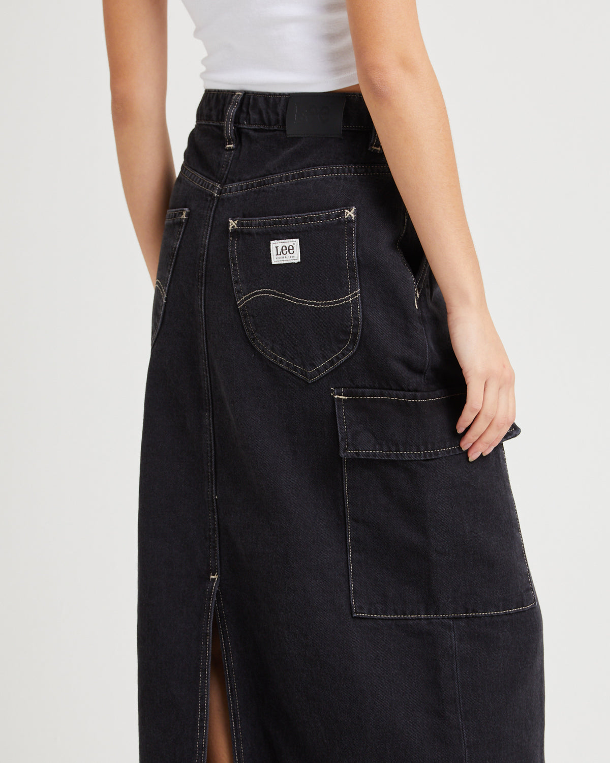 Cargo Midi Denim Skirt Throwback THROWBACK BLACK