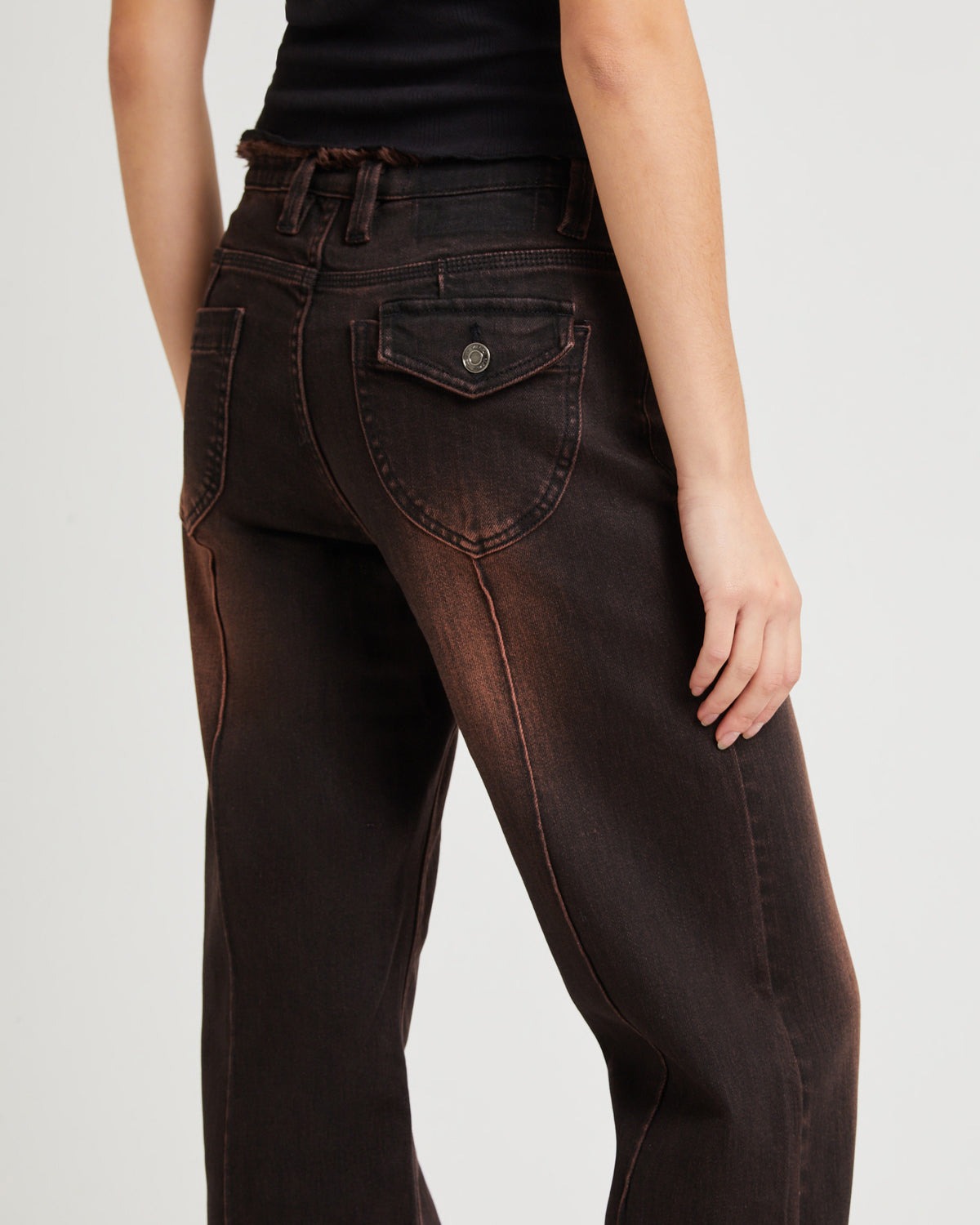 Bambi Fray Low Rise Jeans BLACK AND GOLD TINTED