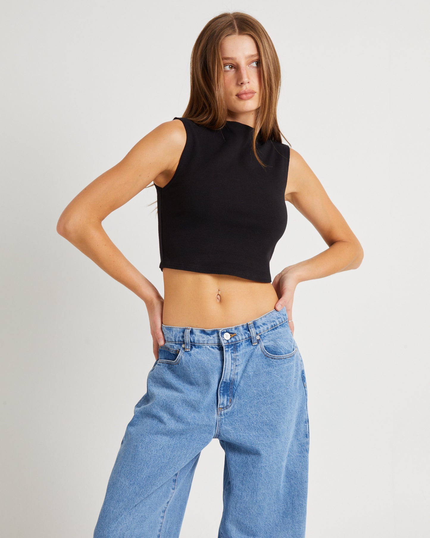 Heather Icon Mock Neck Top Black