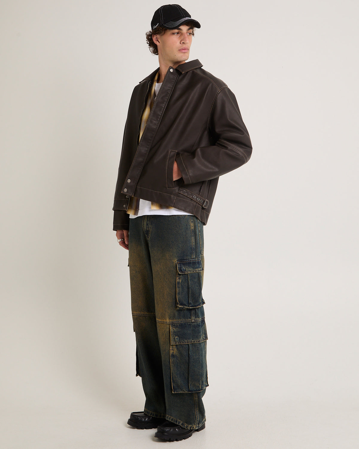 Corp PU Leather Jacket DISTRESSED BROWN