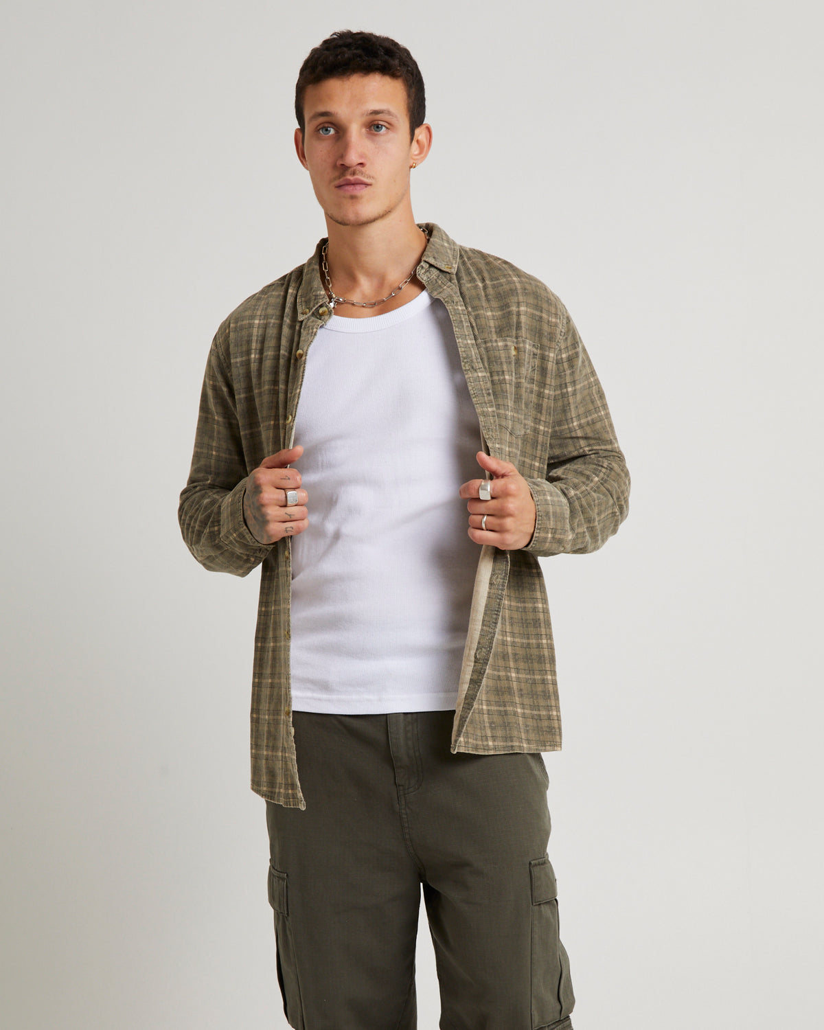 Army Check Cord Shirt FADED ARMY