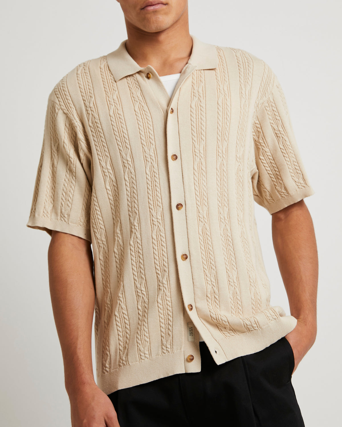 Santis Short Sleeve Cable Knit Shirt OAT