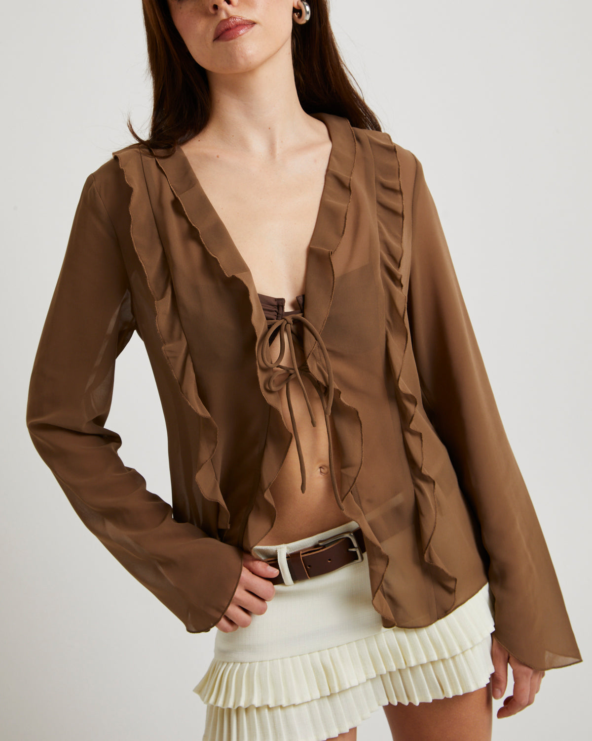 Dakota Sheer Longline Tie Top CAMEL