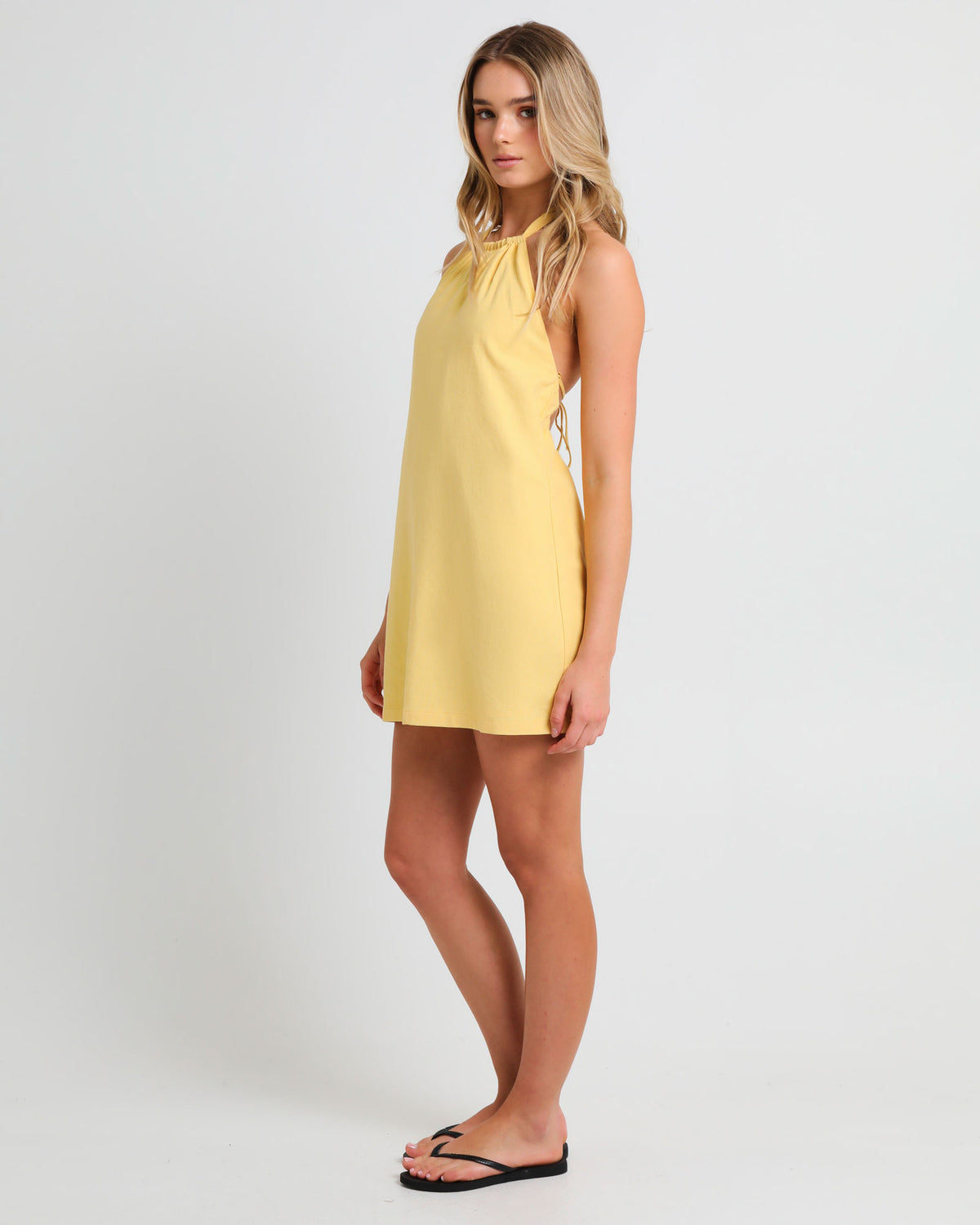 Halcyon Halter Linen Dress LEMON
