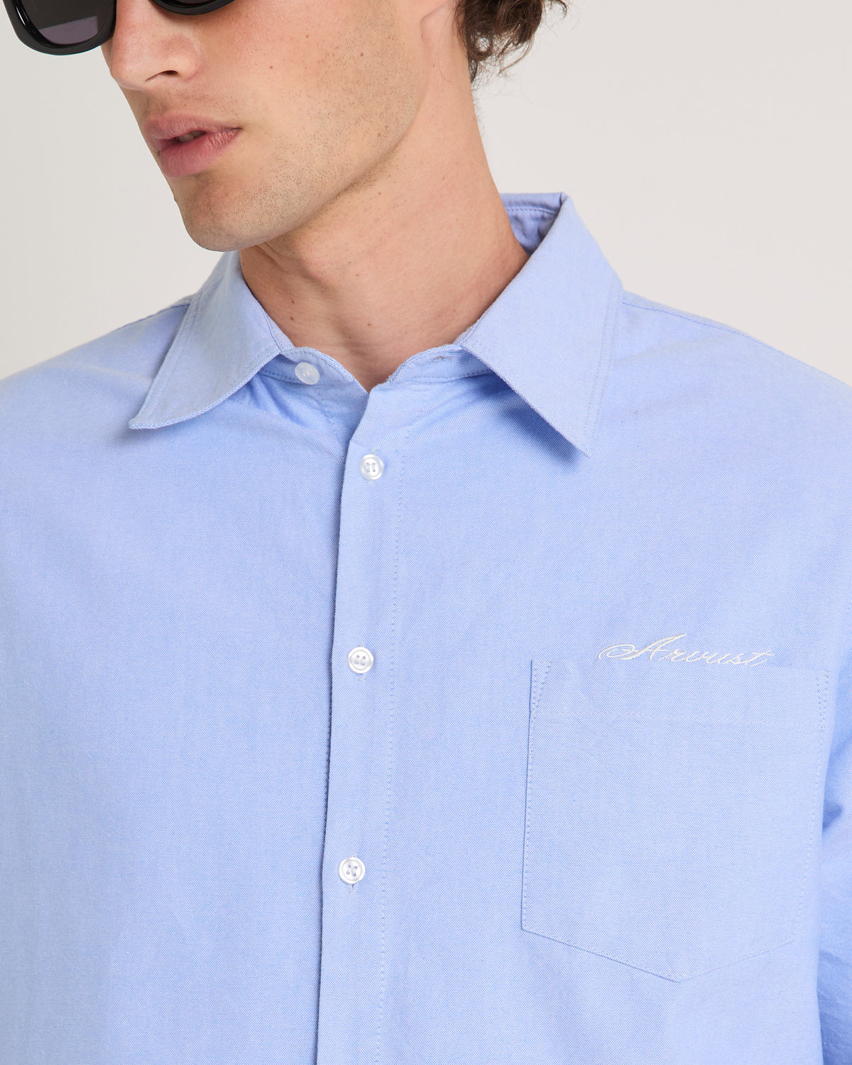 Script Oxford Long Sleeve Shirt BLUE