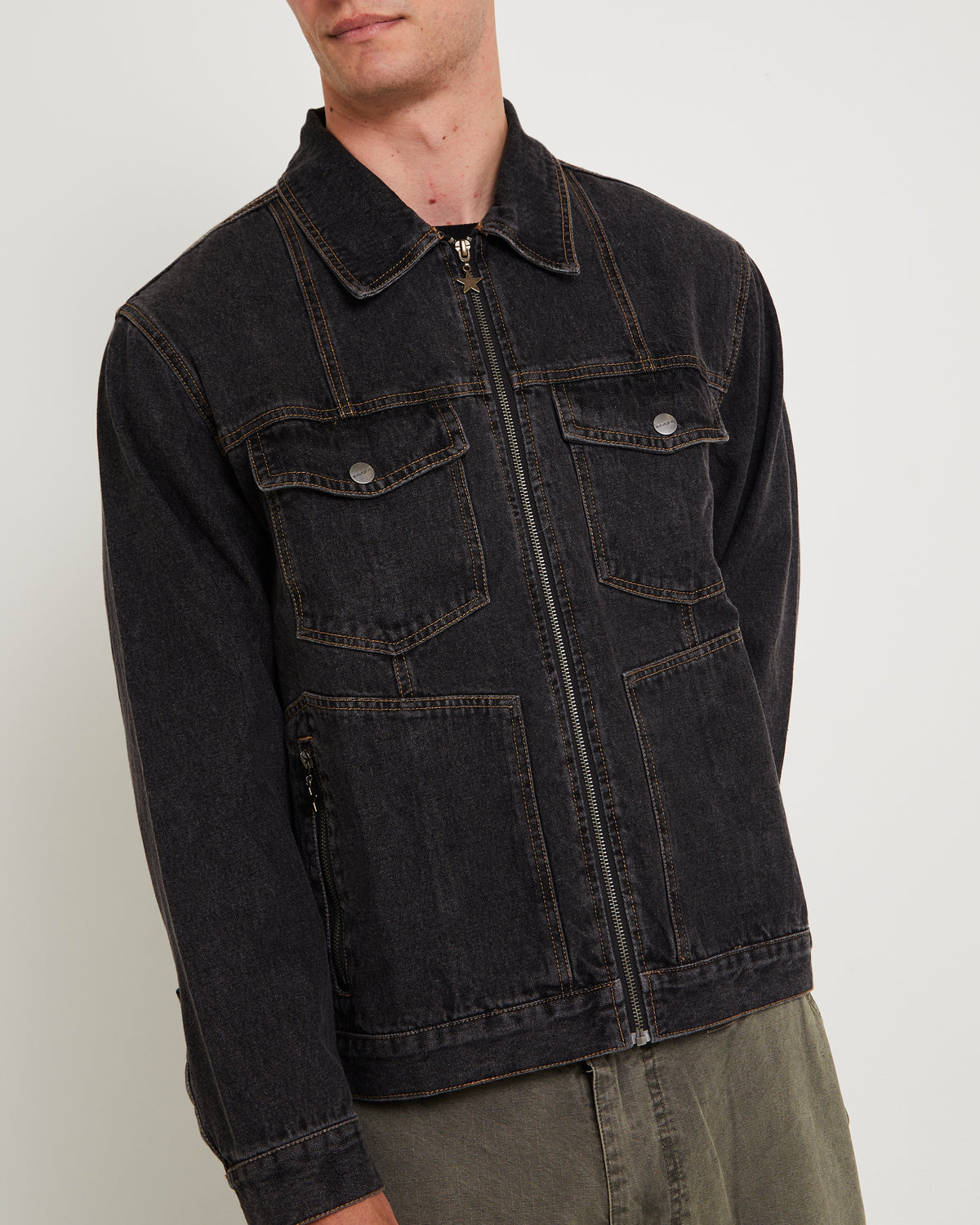 Halls Cropped Harrington Denim Jacket DAZED BLACK