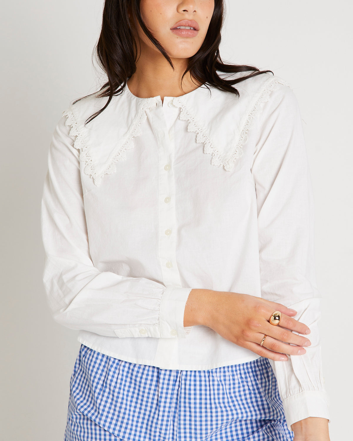 BDG Long Sleeve Collar Blouse WHITE