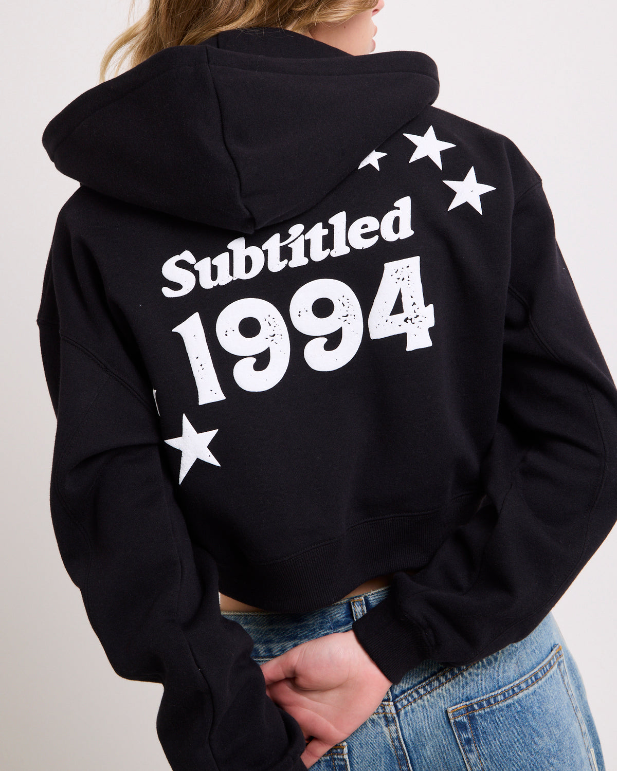 Stargazer Cropped Zip Hoodie BLACK