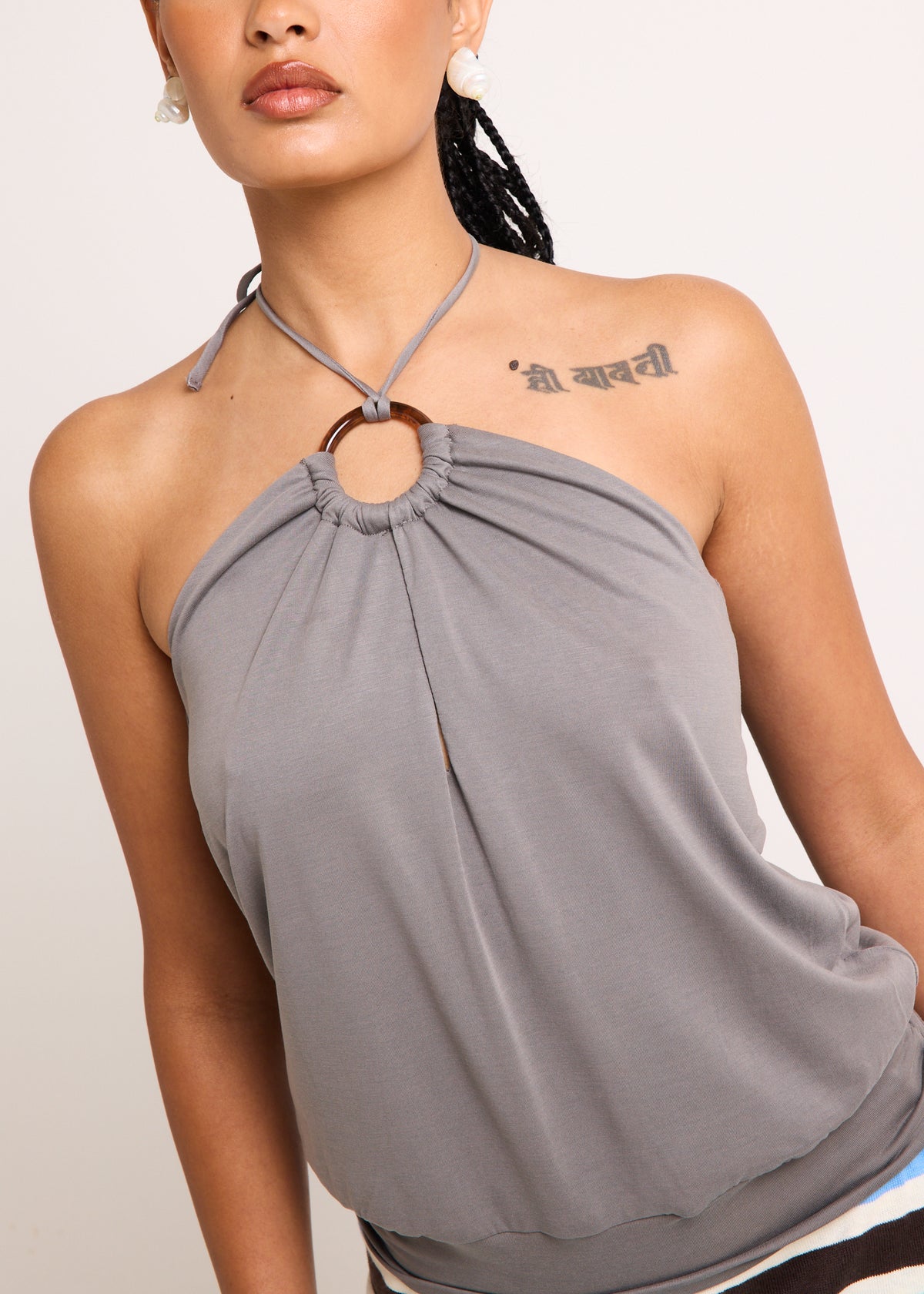 Gabriette Halter Ring Top GREY
