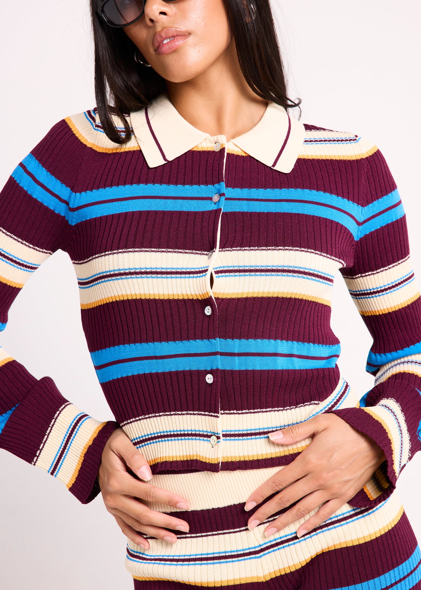 Piper Polo Shirred Knit Top