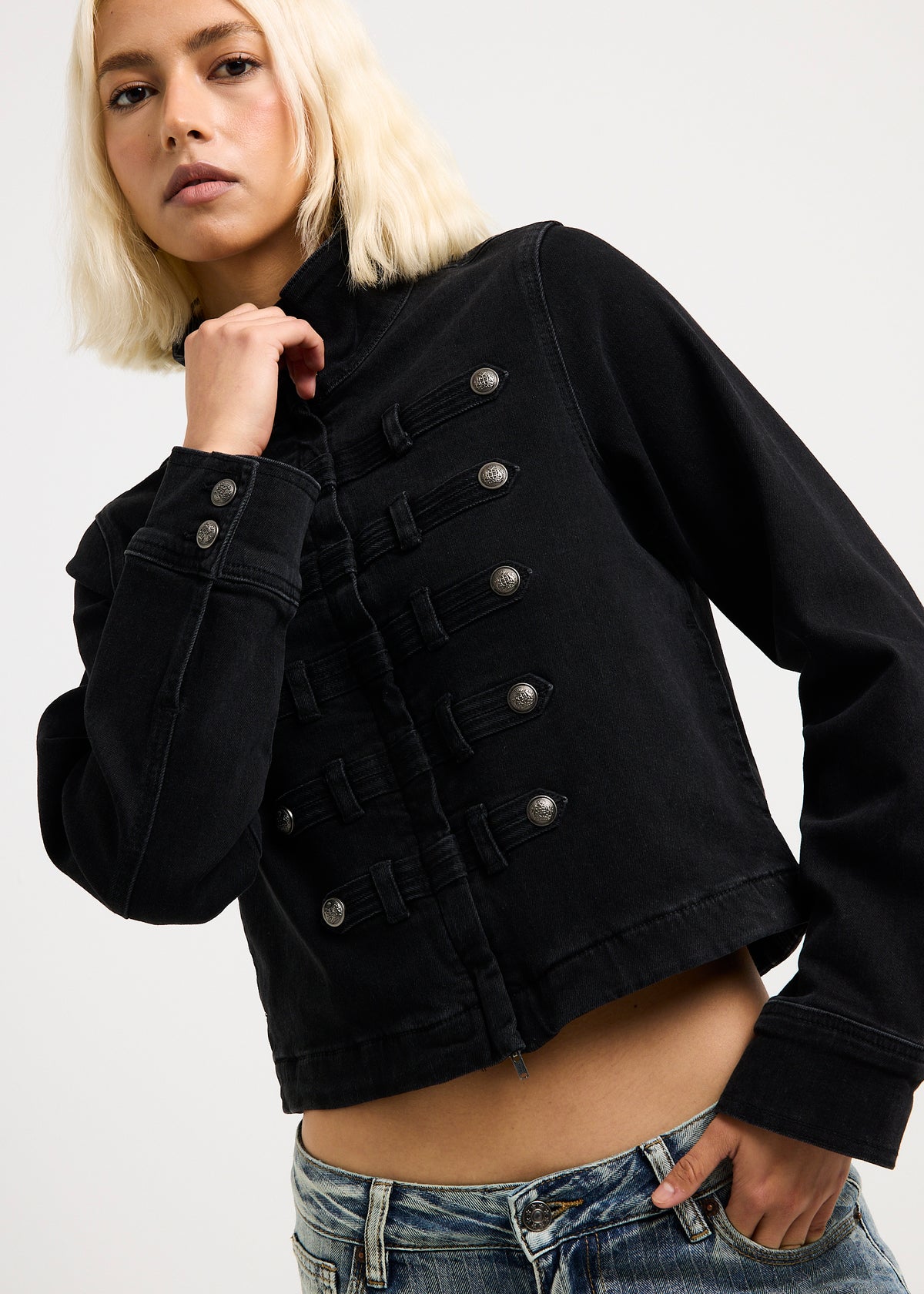 Sansa Napoleon Denim Jacket WASHED BLACK
