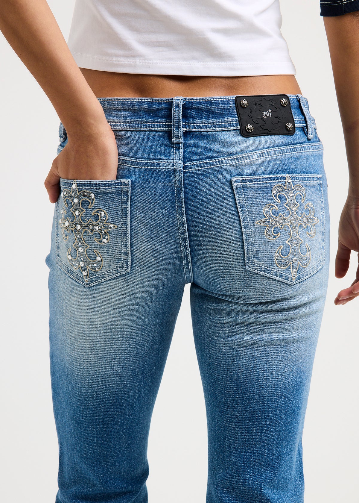 Beckham Y2K Flare Denim Jeans INDIGO WHISKERED