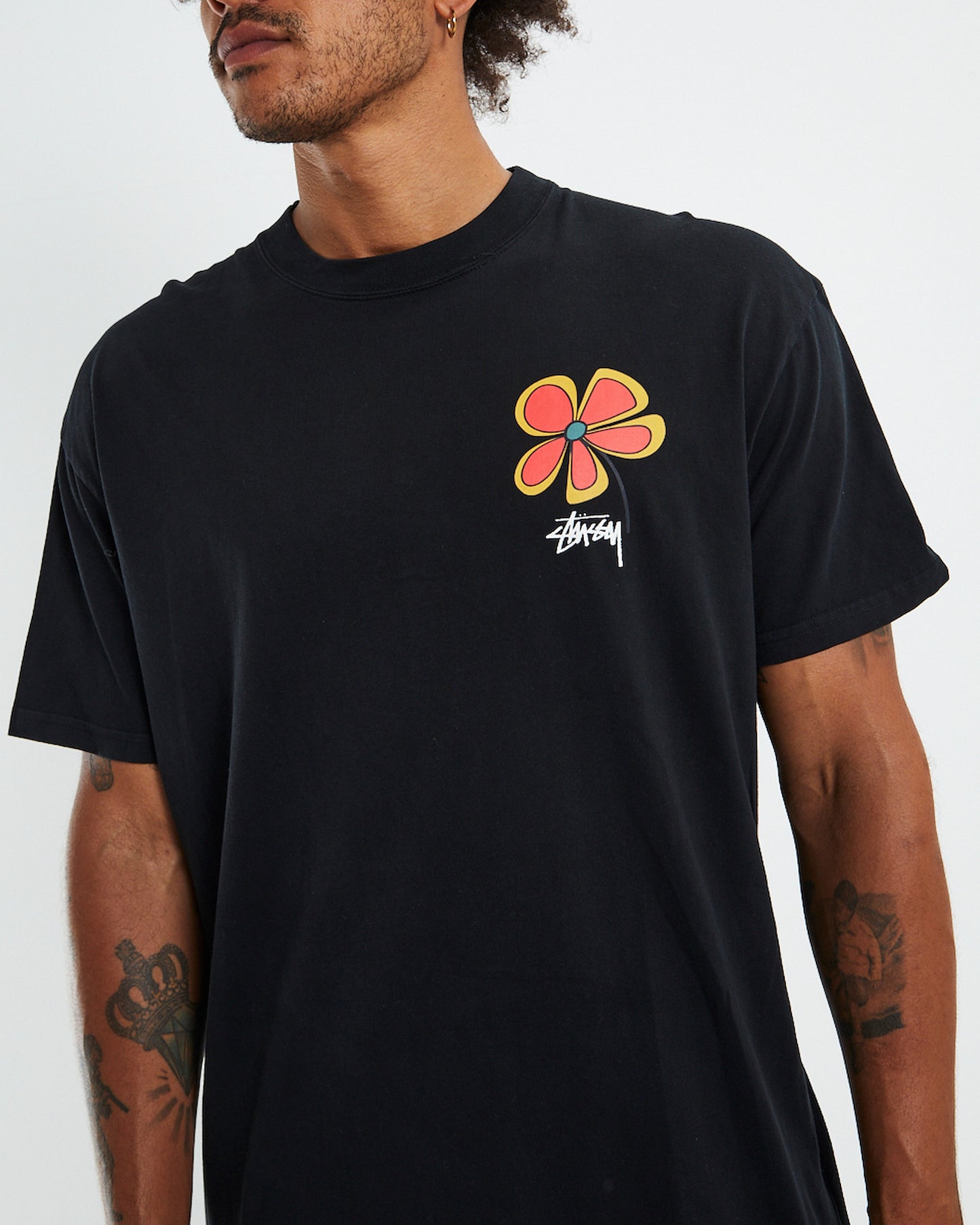 Flower 50-50 Short Sleeve T-Shirt Black
