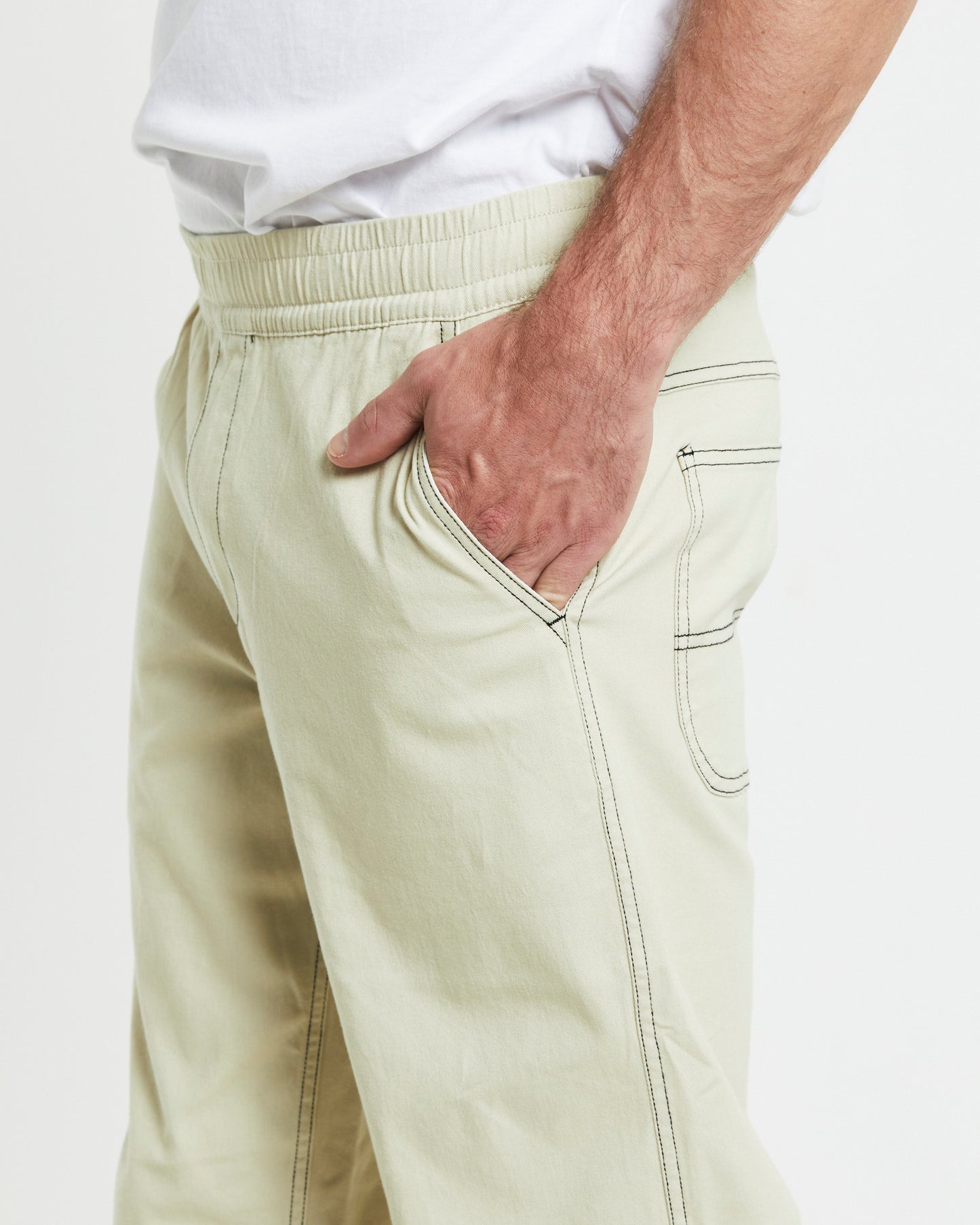 Contrast Stitch Pants Cream