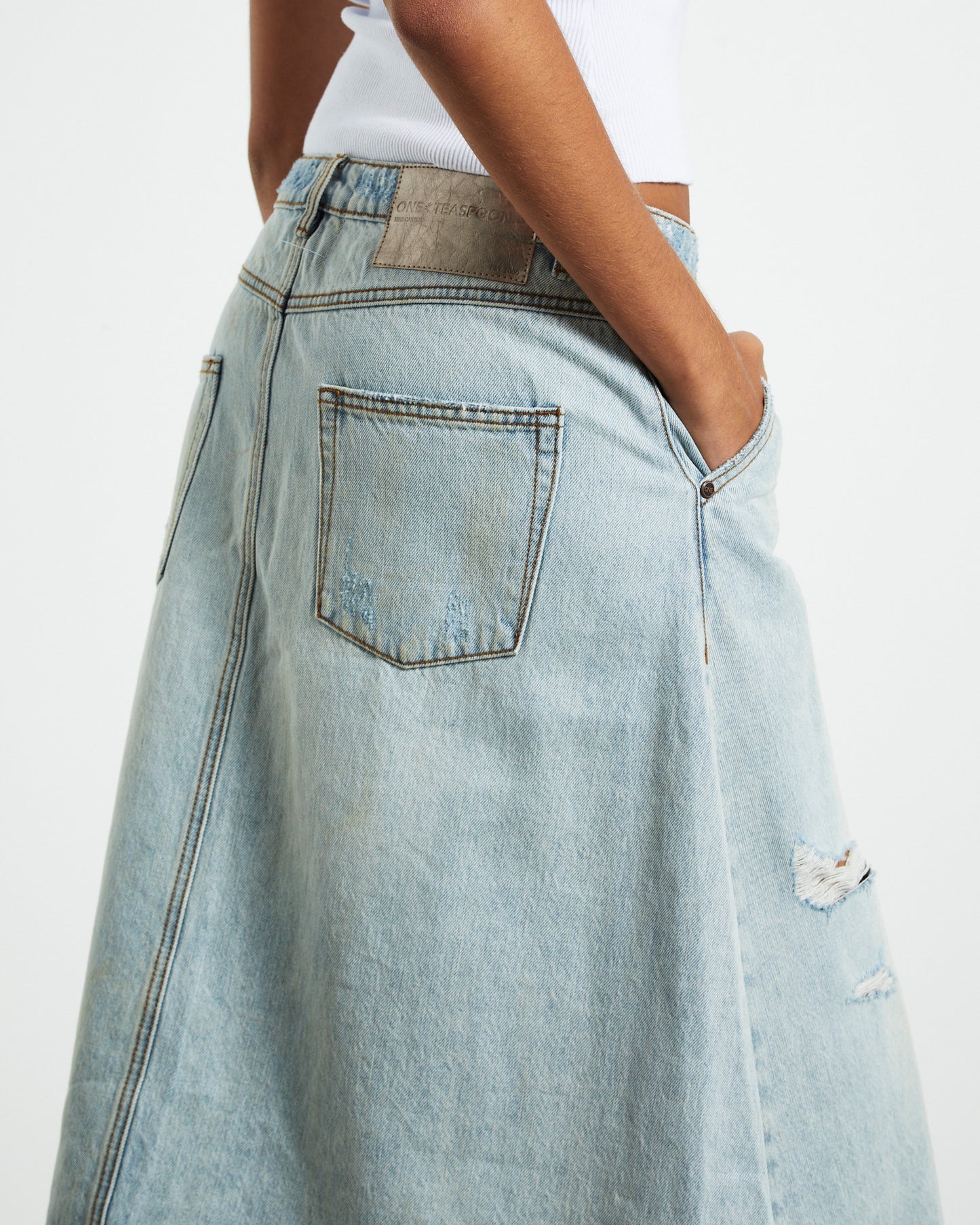 Kansas Carter Long Denim Skirt Blue Mrs