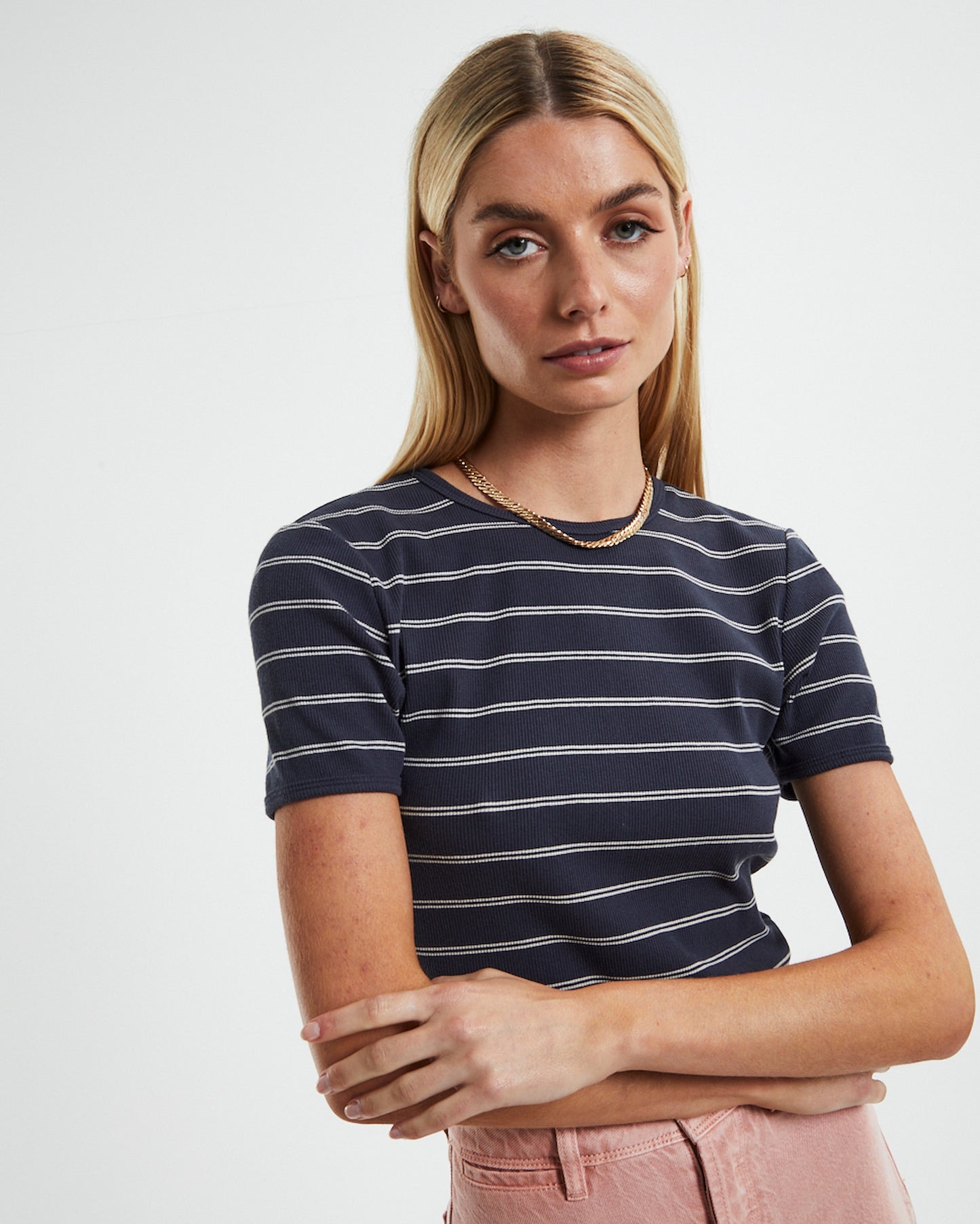 Alex Stripe Baby Rib T-Shirt Faded Black