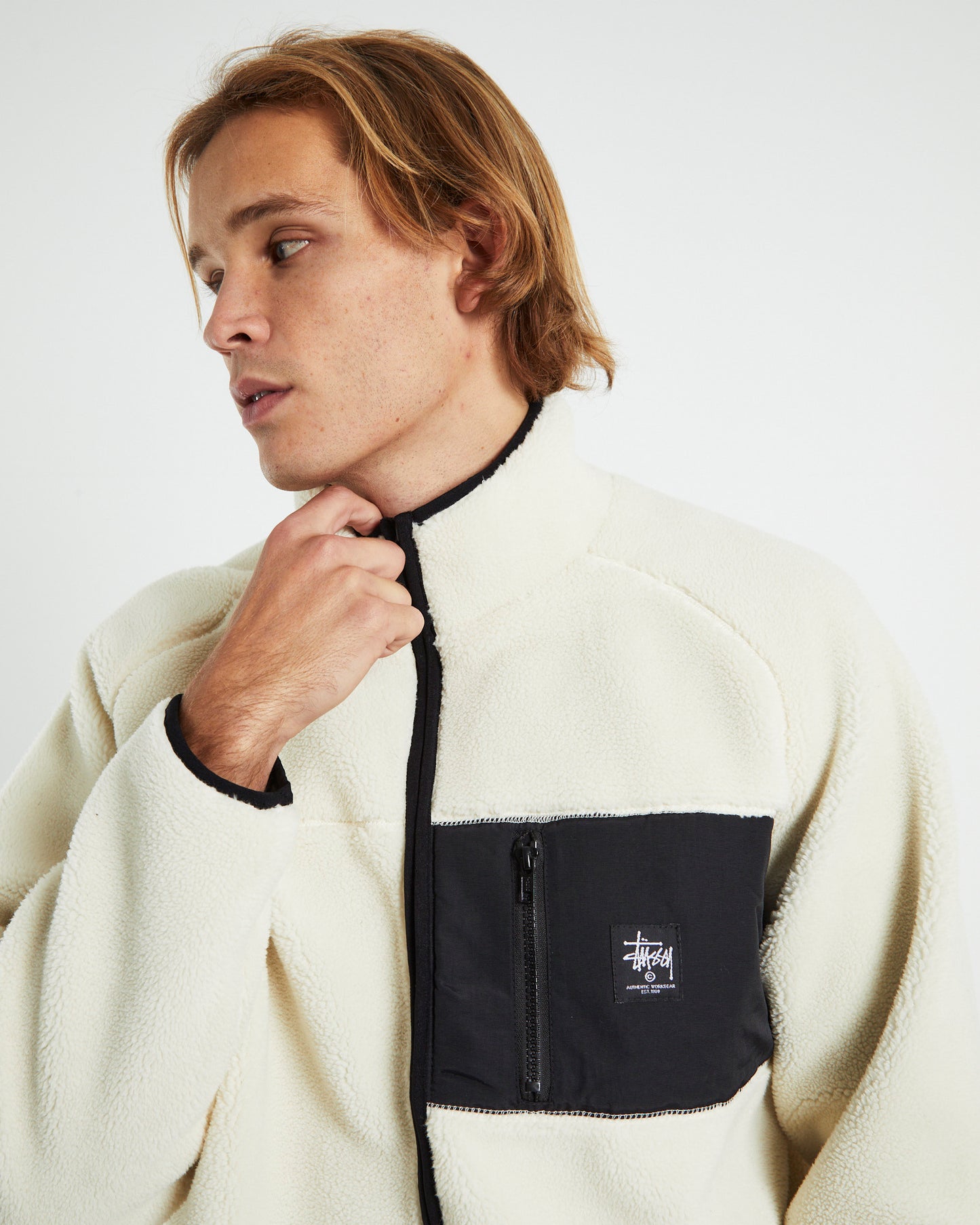 Work Sherpa Zip Crewneck Jumper Natural