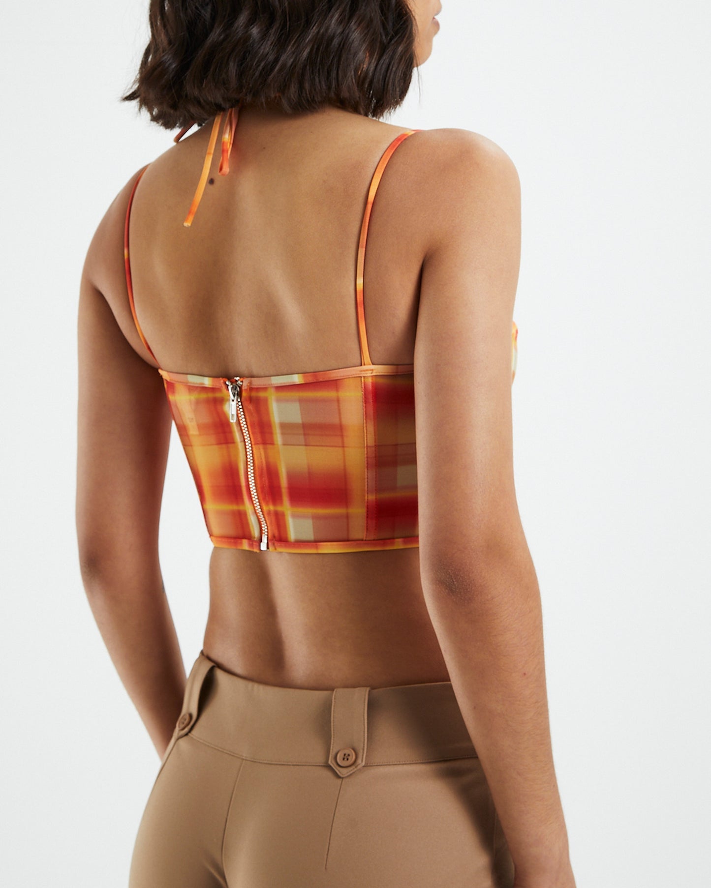 Viccy Strappy Cross Front Corset Check Orange