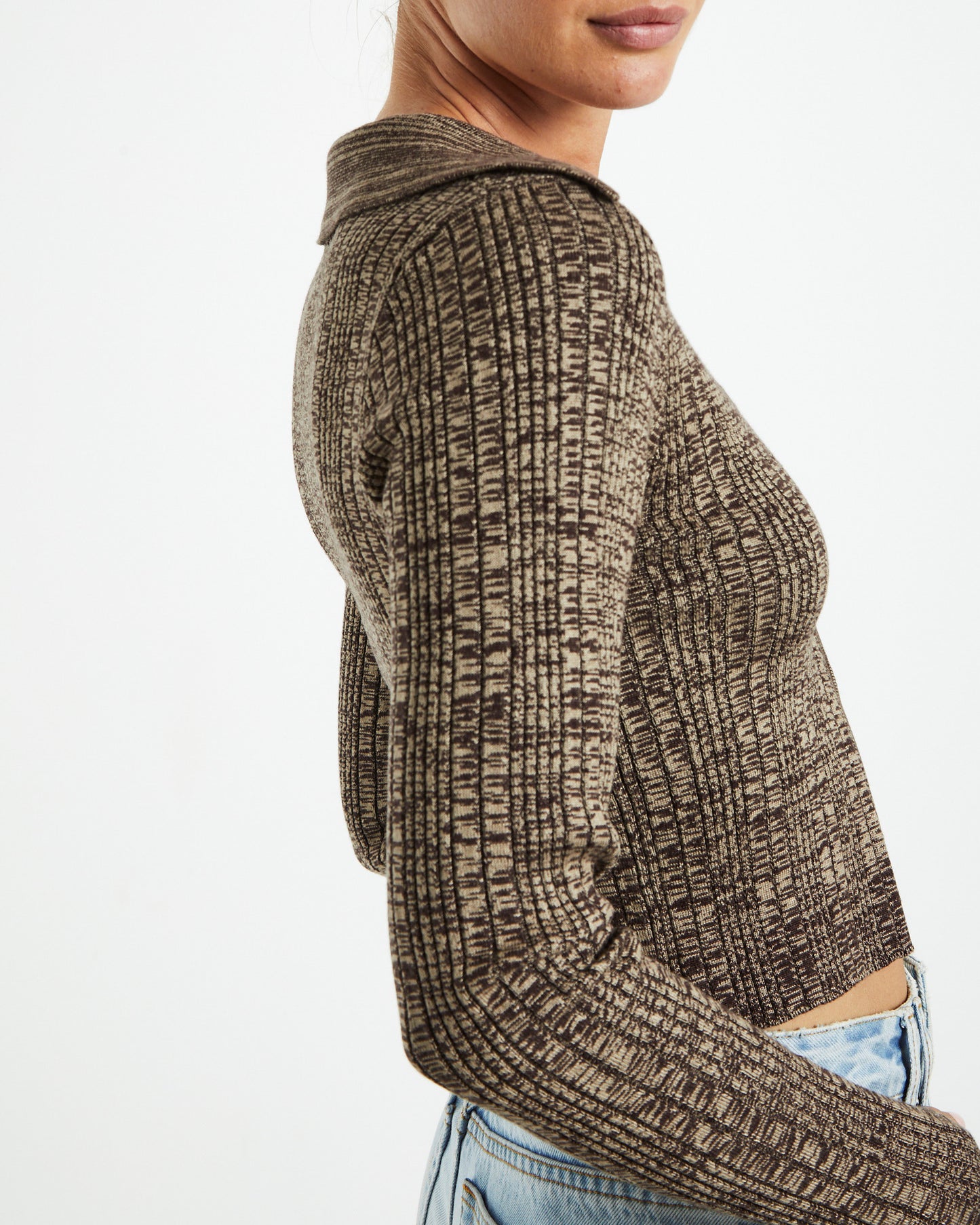 Willow Hook Front Knit Long Sleeve Top Brown