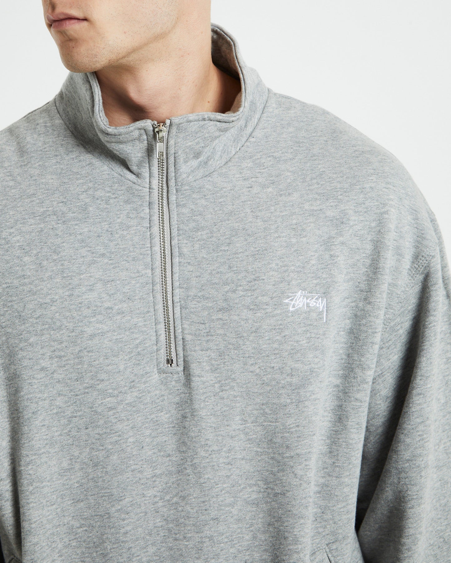 Stock Logo Mock Neck Long Sleeve Fleece Jumper Marle Grey