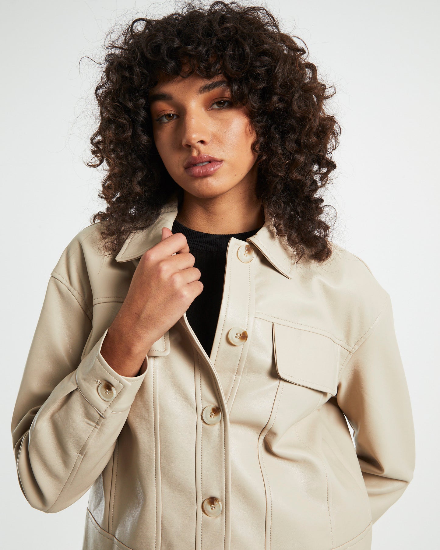 Olga Leather Look Jacket in Cream