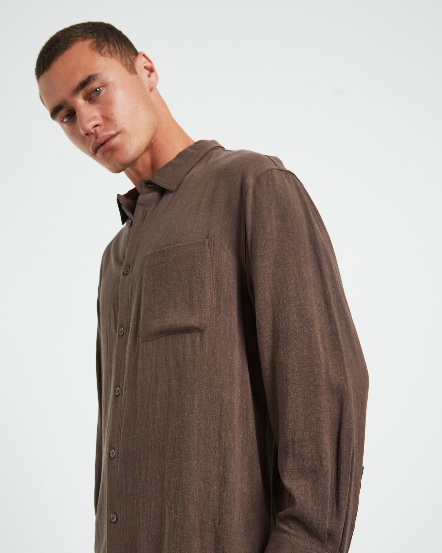 Harrison Linen Long Sleeve Shirt in Umber Brown