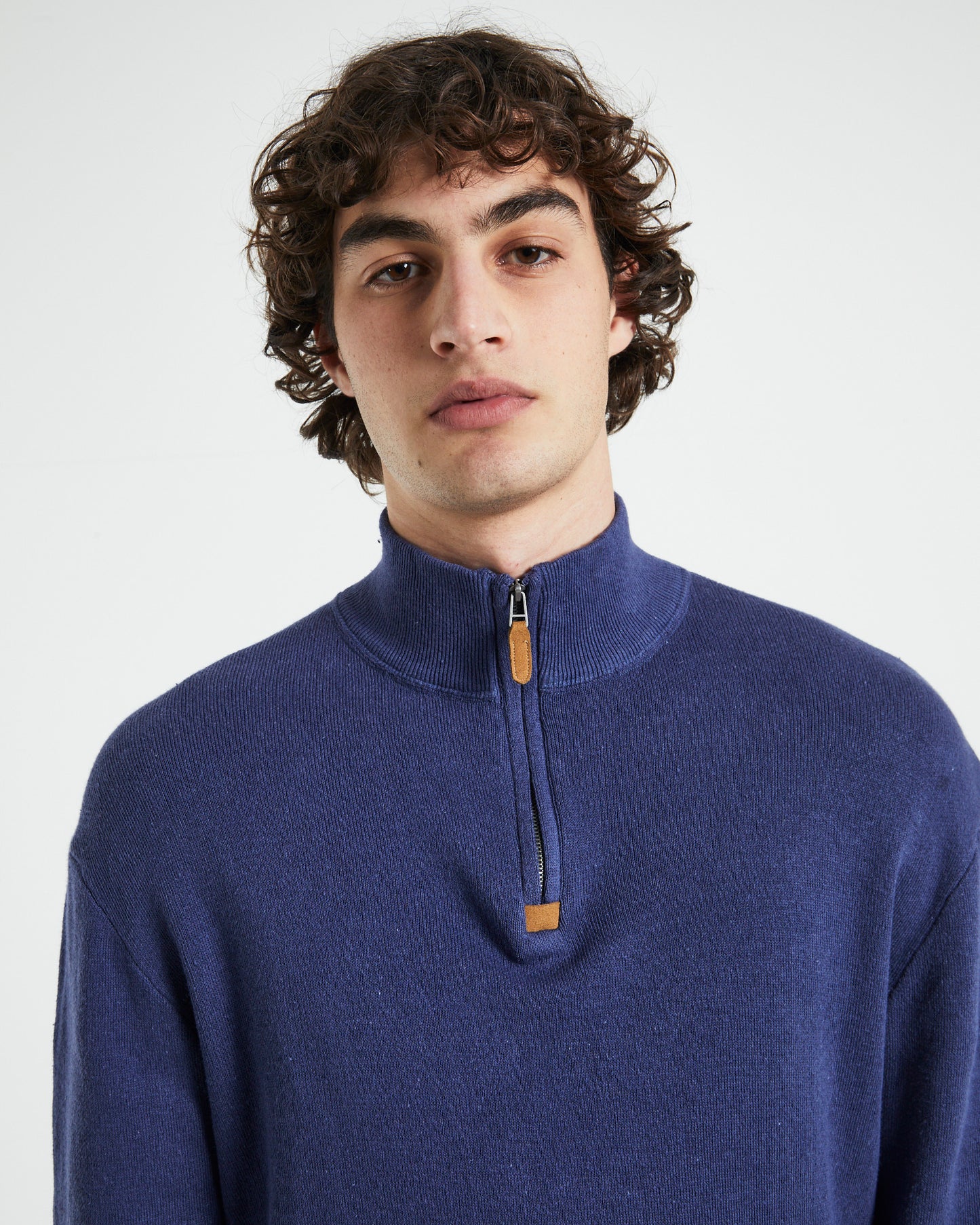 Trade Hemp Quater Zip Fleece Jumper in Navy