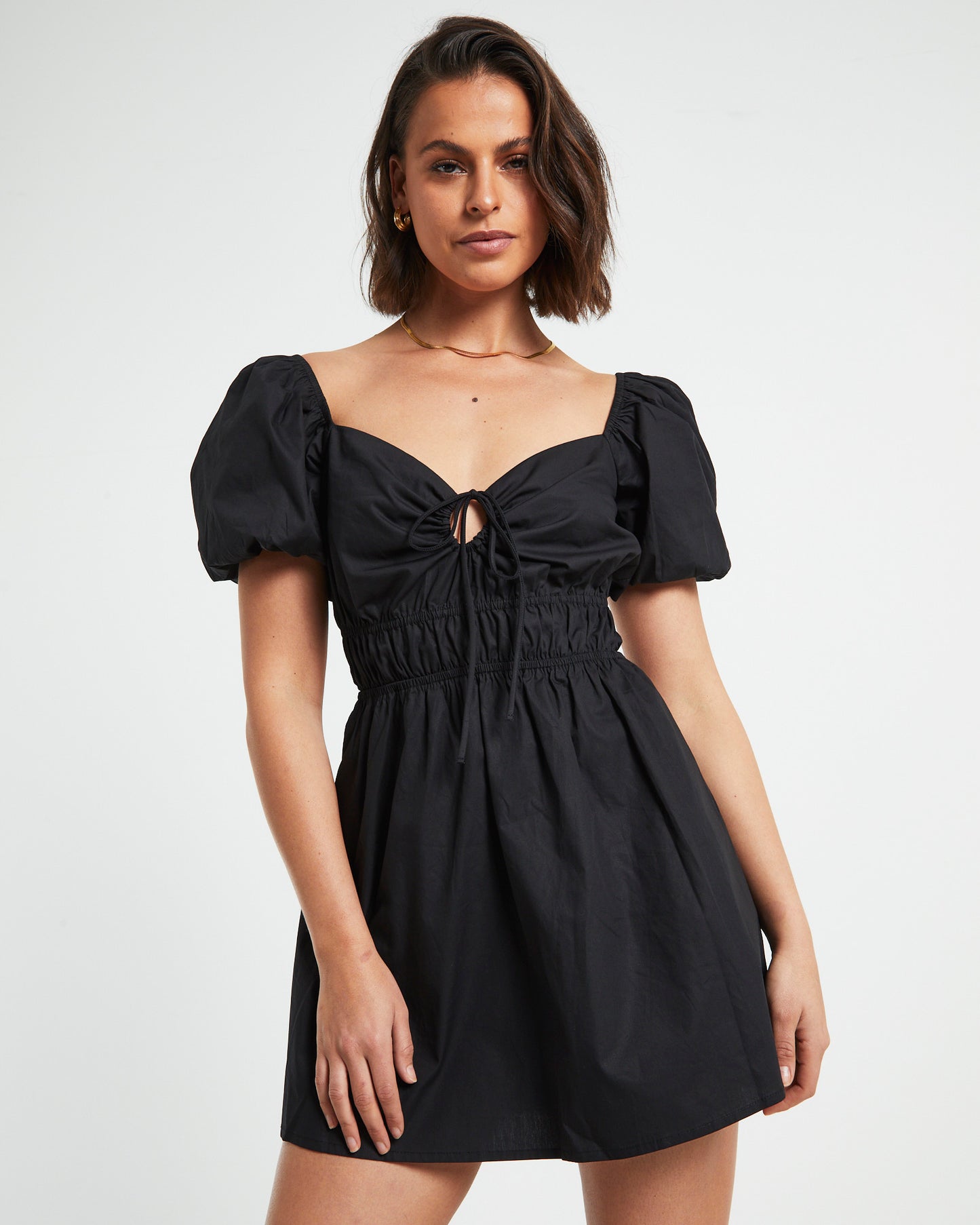 Rylee Backless Puff Sleeve Mini Dress in Black