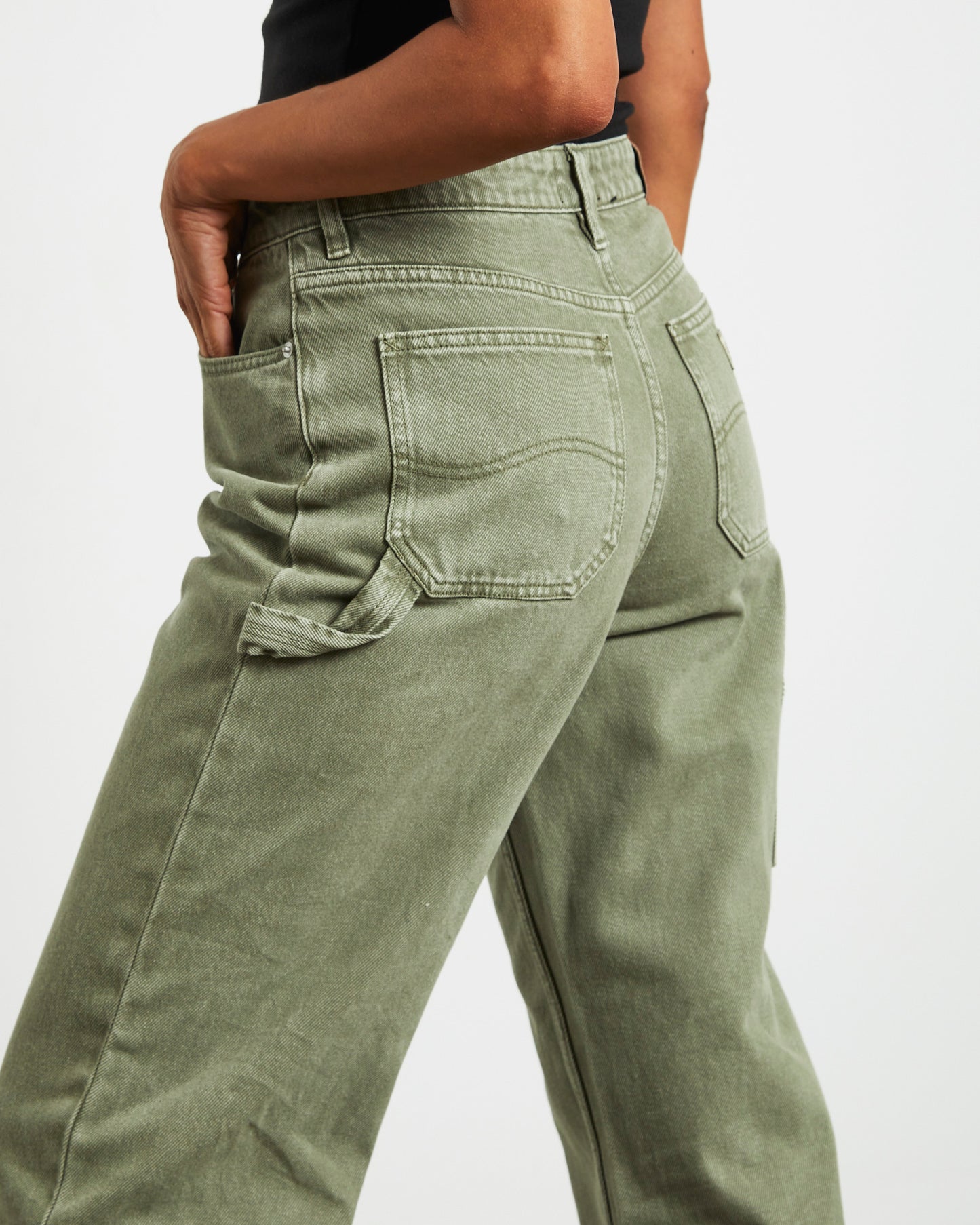 90s Mid Rise Baggy Jeans in Organic Green