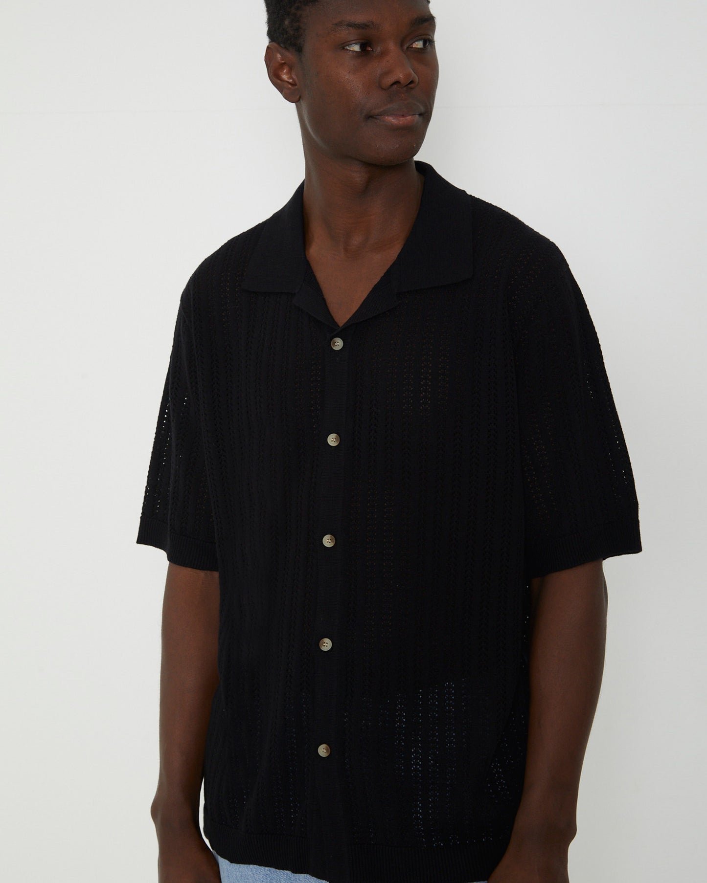 Bowler Knit Short Sleeve Shirt in Black
