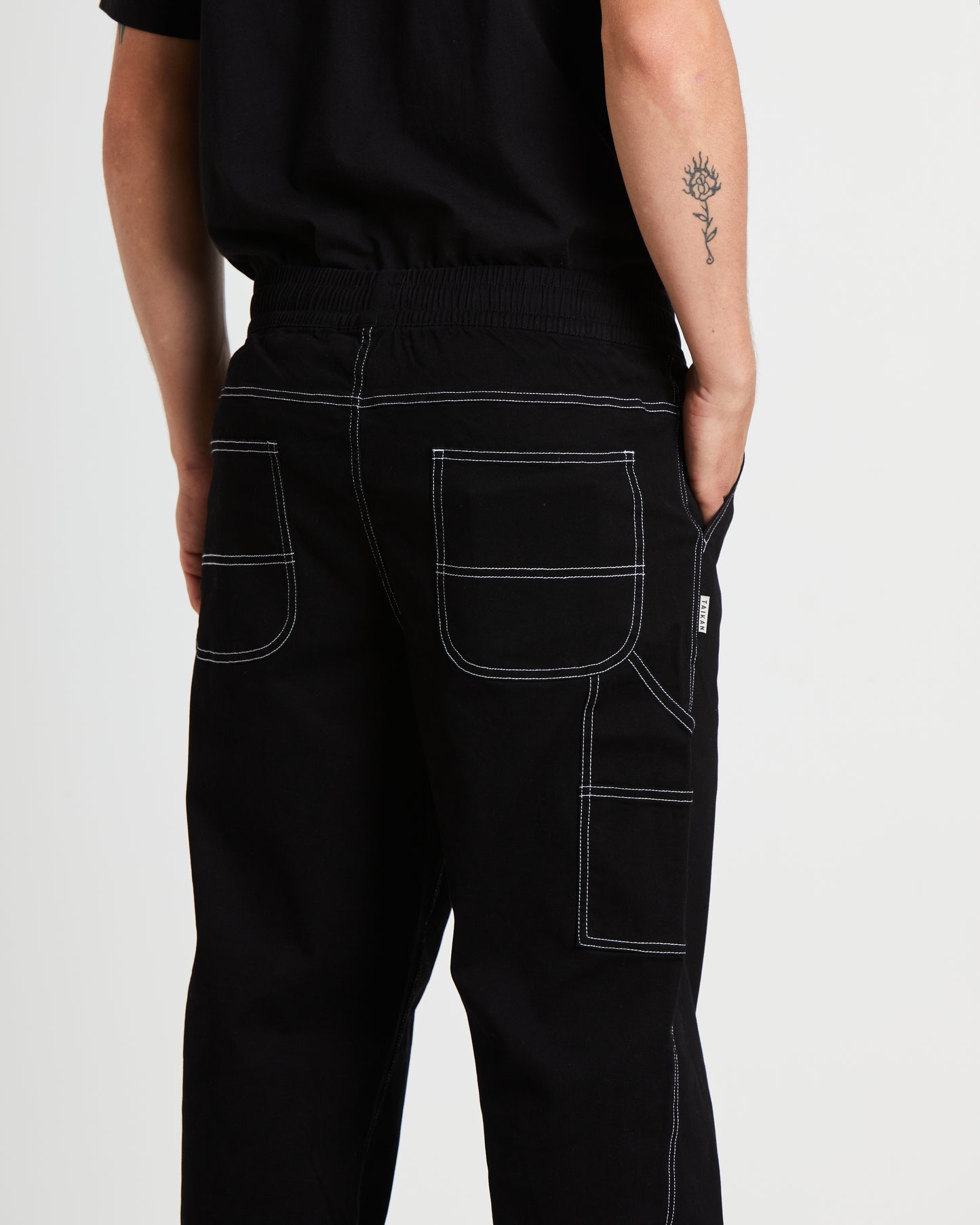 Contrast Stitch Carpenter Pants in Black