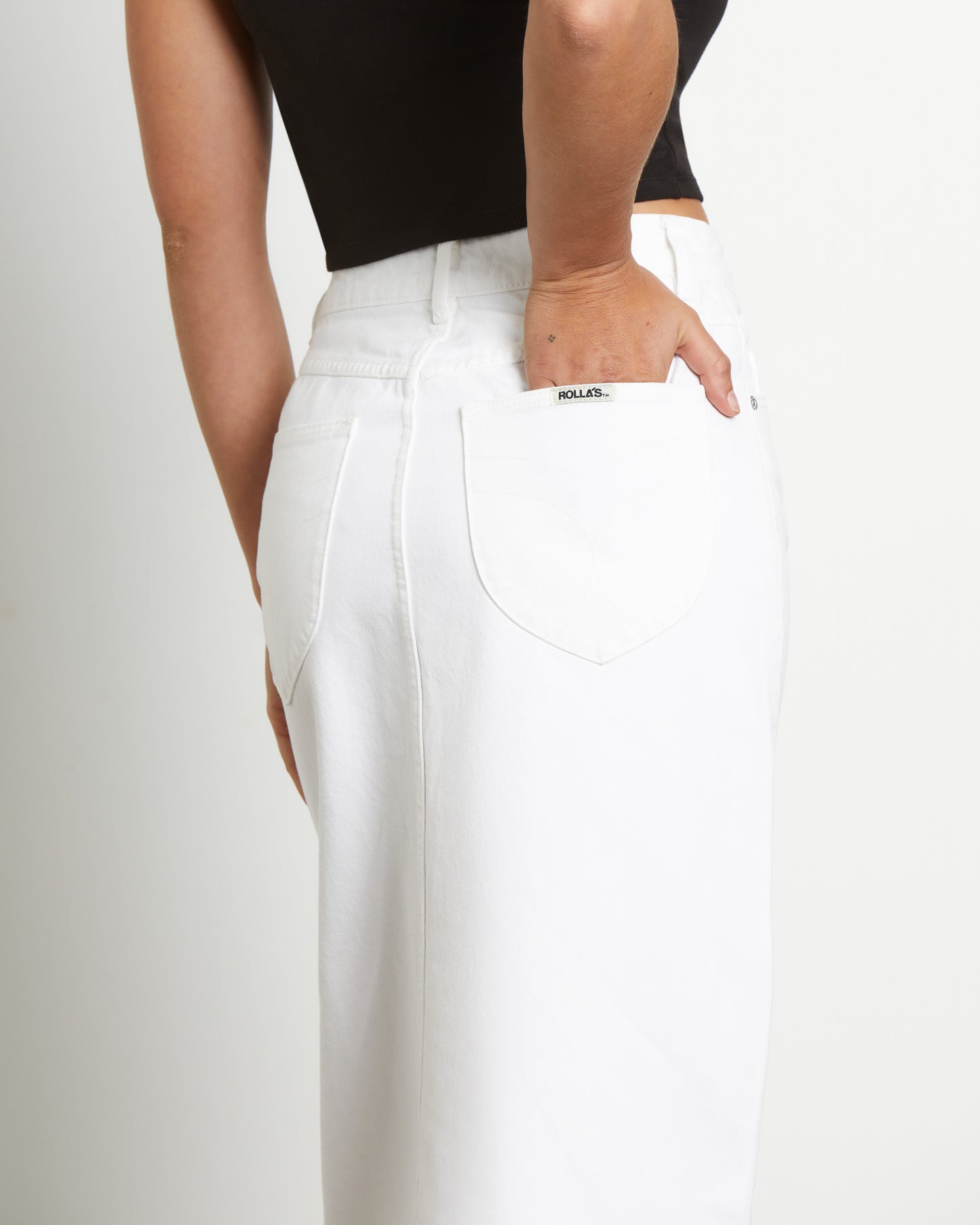 Chicago Denim Midi Skirt in White